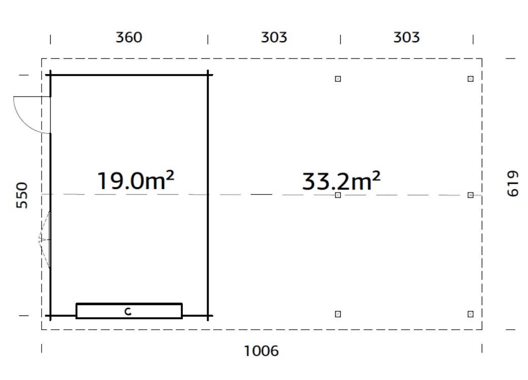 Palmako Holzgarage Roger 19,0+33,2 m2 mit Sektionaltor