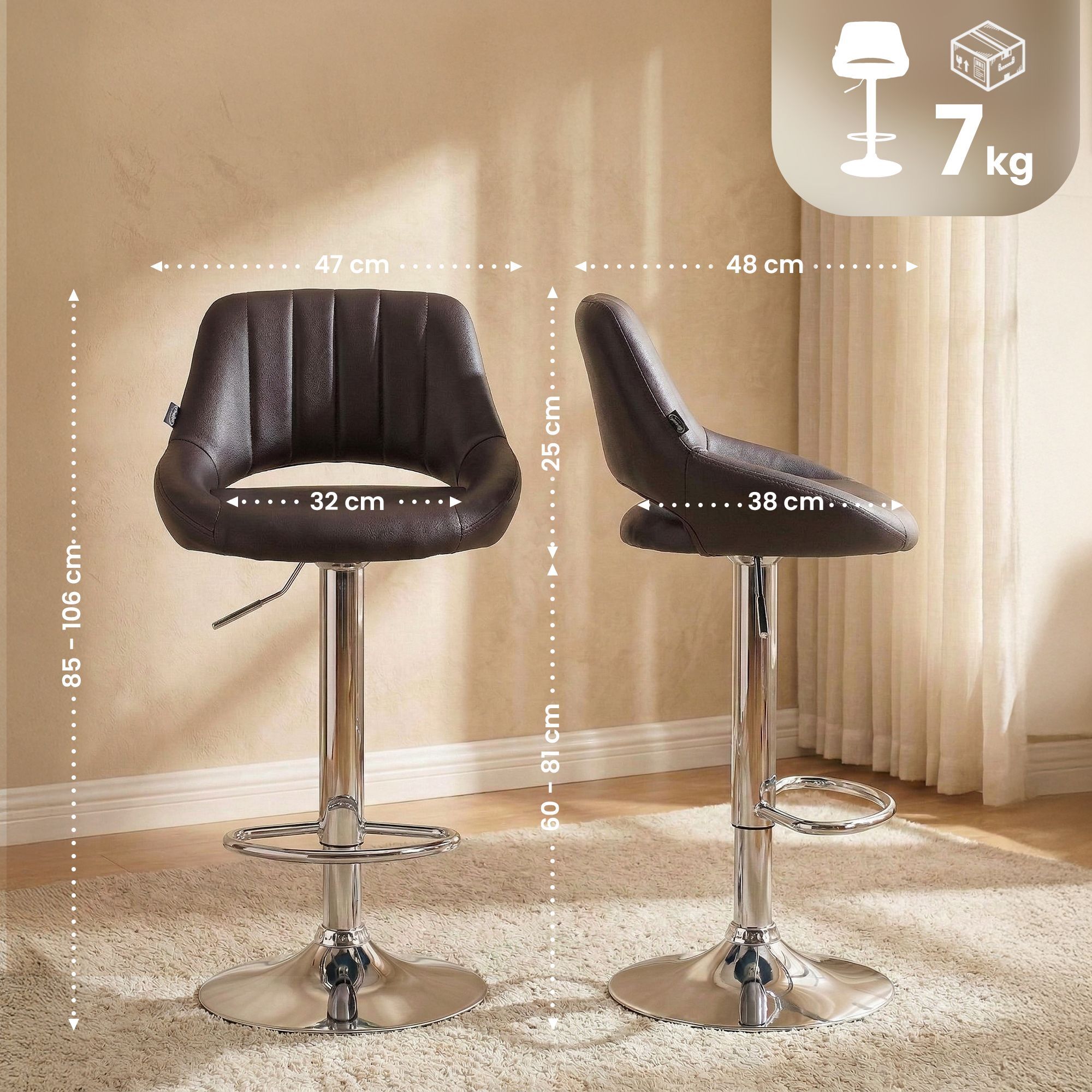 Barhocker Milet Kunstleder chrom, braun