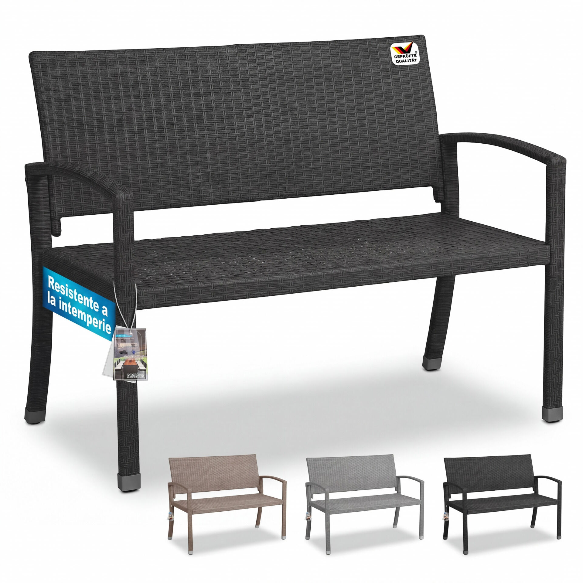 Polyrattan Gartenbank Schwarz 122x58x87cm