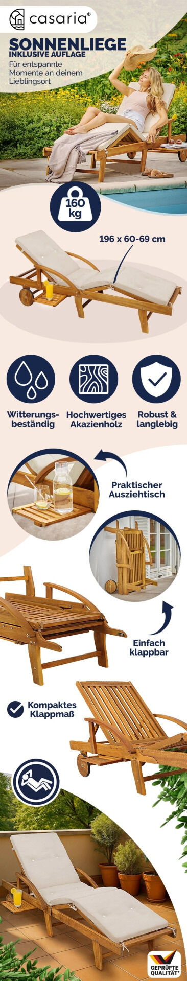 Gartenliege Tami Sun® inkl Auflage Creme