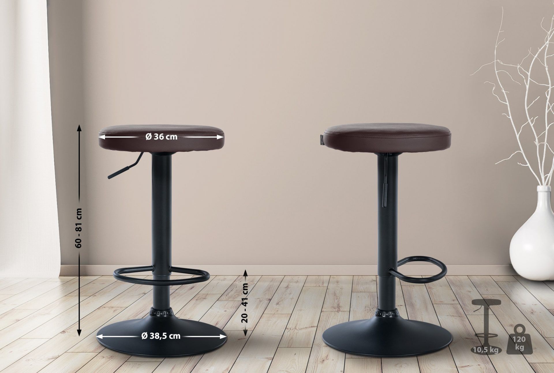 2er Set Barhocker Ponte Kunstleder schwarz, braun