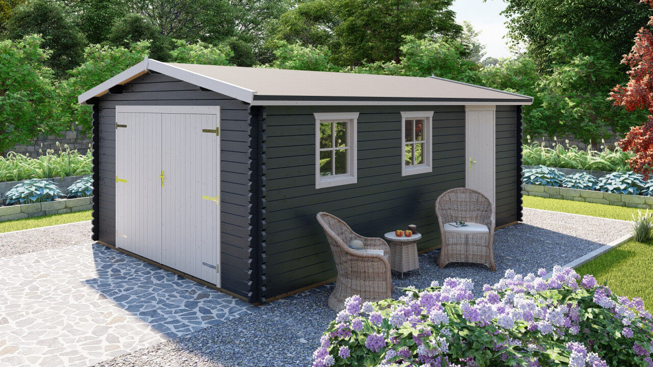 Holzgarage Norwegen 12 – 40 mm Blockbohlen mit Satteldach