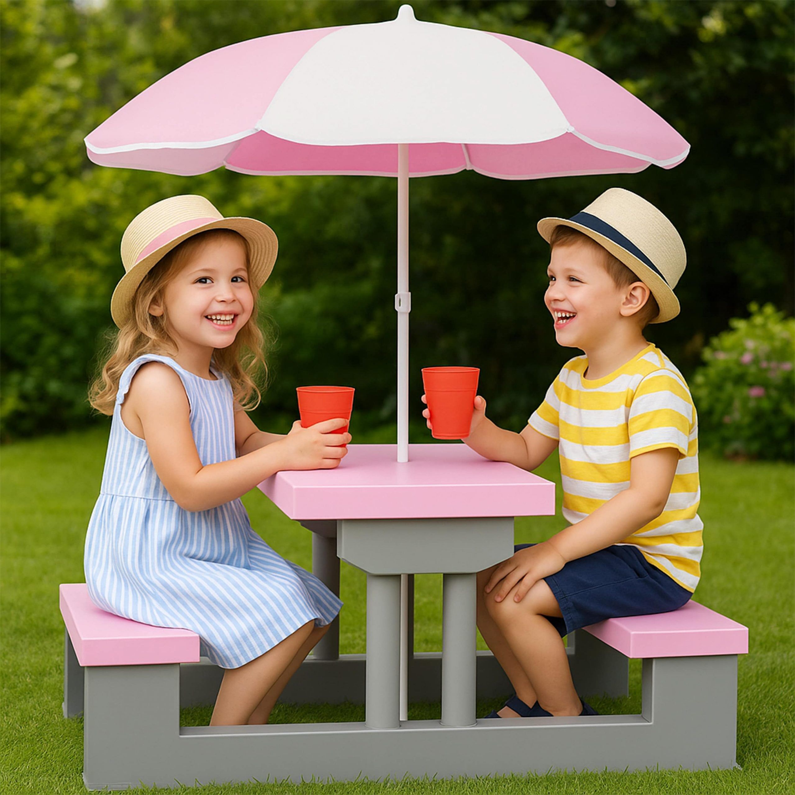 Kindersitzgruppe Pink mit Sonnenschirm