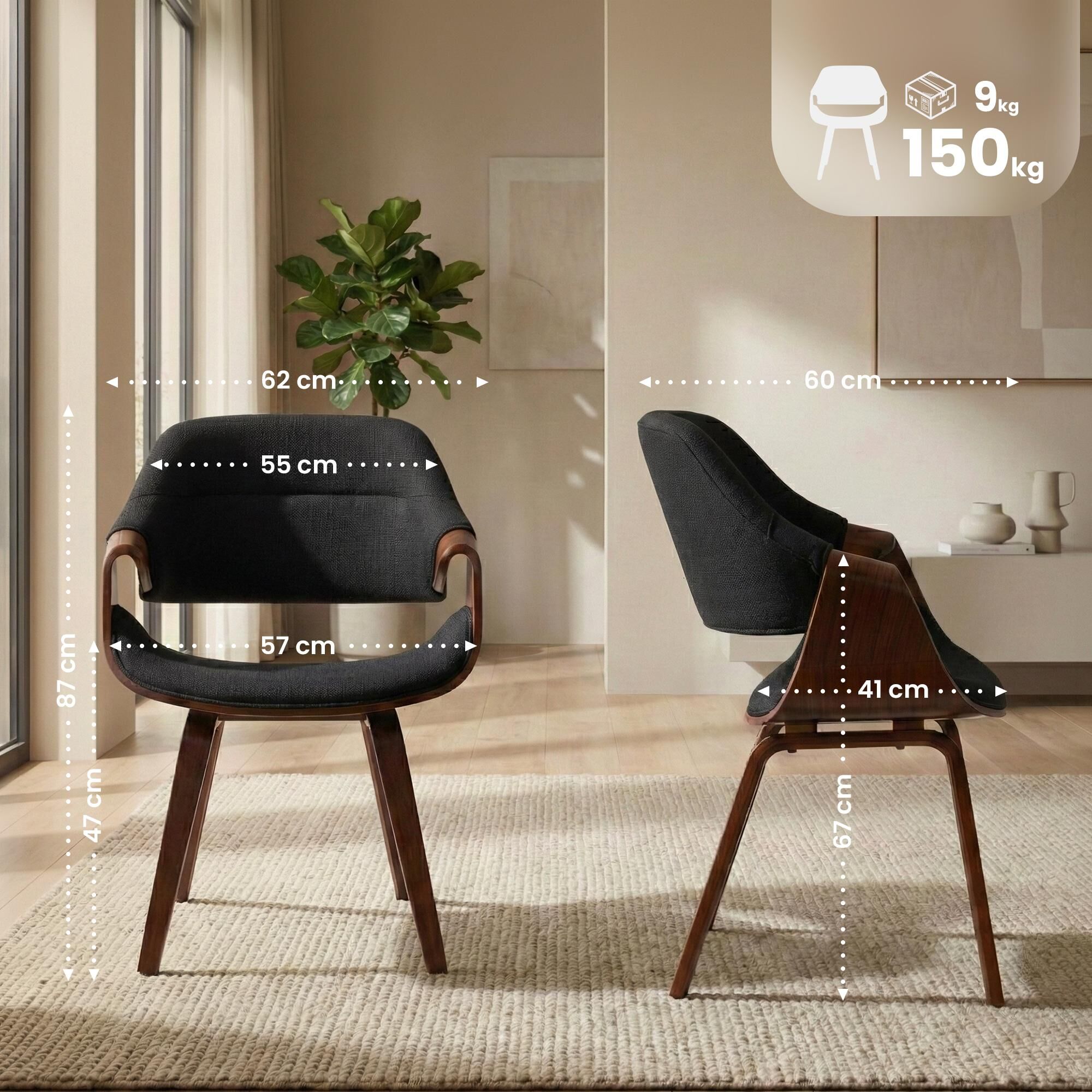 Esszimmerstuhl Maira Stoff, walnuss/schwarz