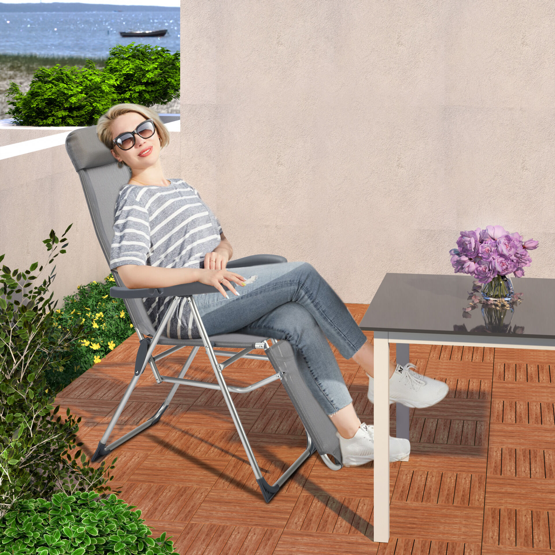 Gartenstuhl Hochlehner 2er-Set Anthrazit Alu