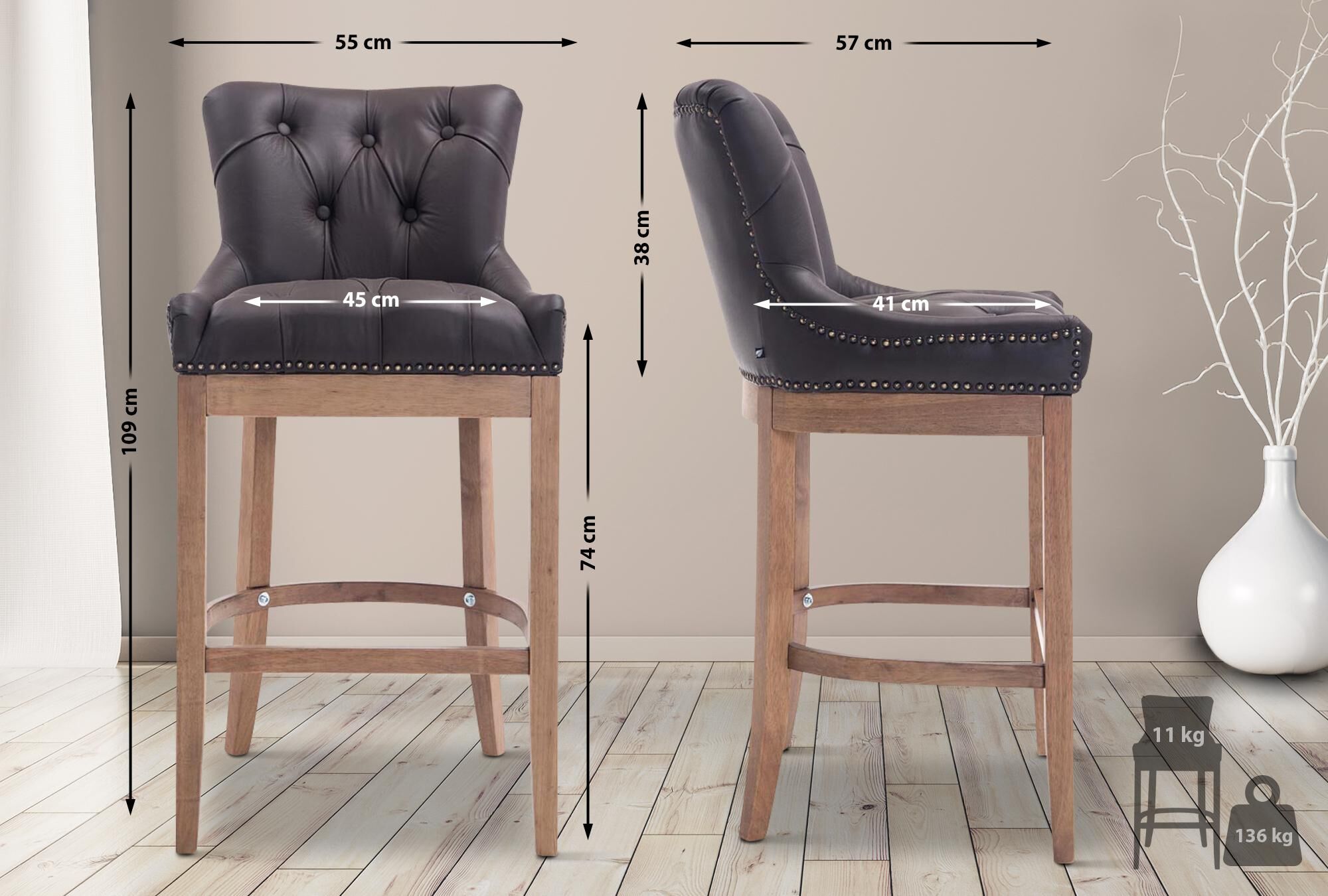 Barhocker Lakewood Echtleder, Antik-hell, braun