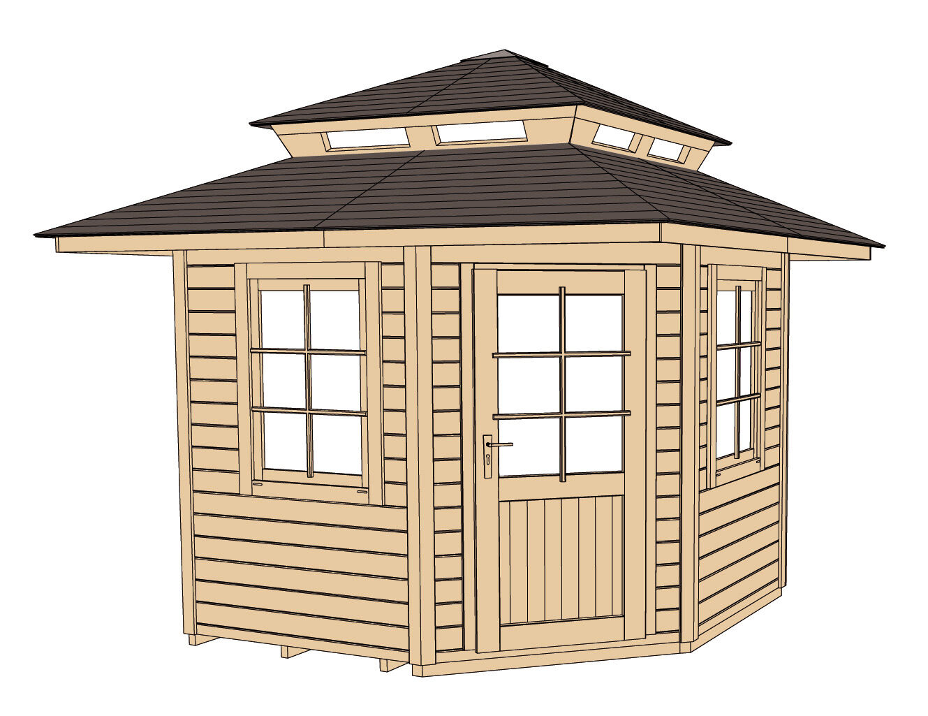 weka Gartenhaus 149 5-Eck m. Dachaufsatz 3,8x3,8m