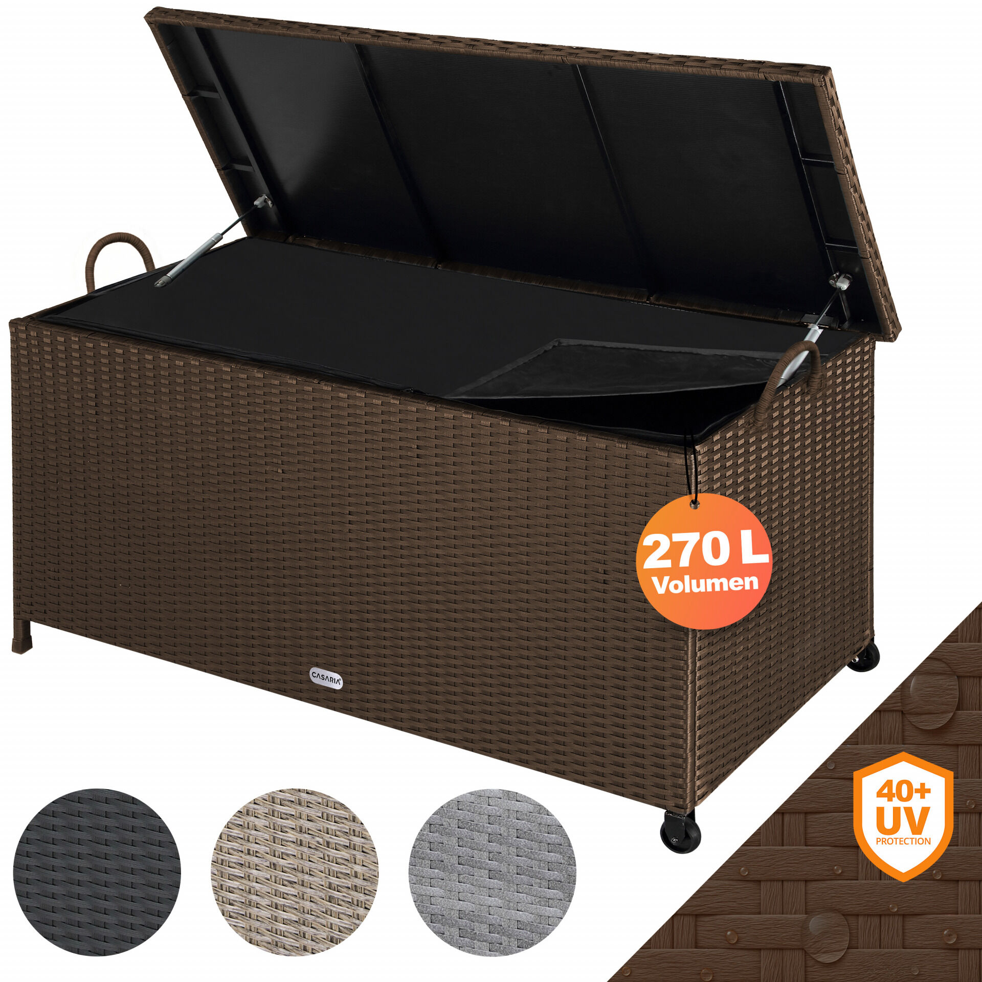 Gartenbox Polyrattan Braun 117x53x60cm mit Griffen + Rollen