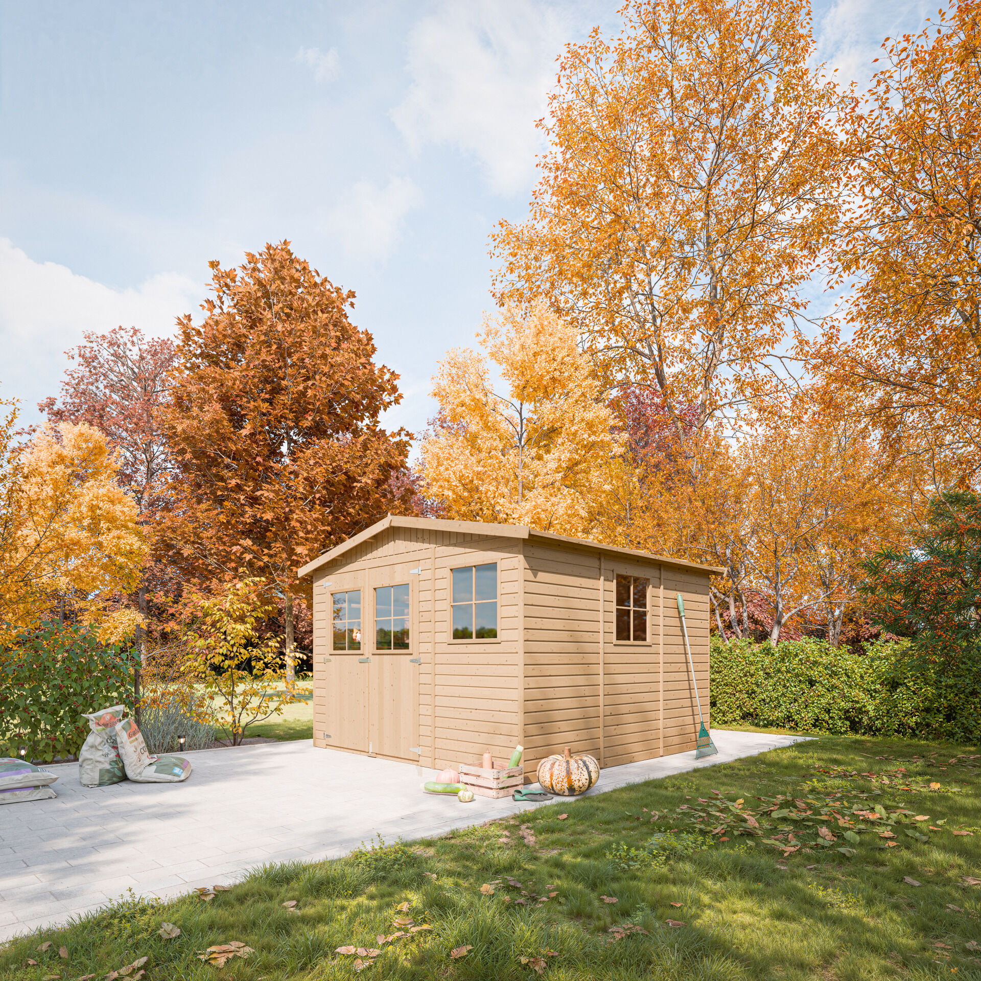 Gartenhaus Holz Oskar M335+M335G mit Boden – Gerätehaus 303 x 297 cm – 9 m2