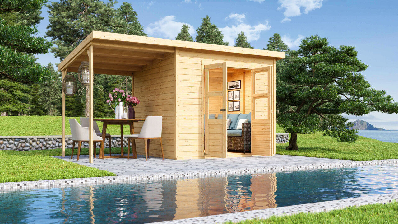 Karibu Pultdach Gartenhaus Merseburg 5 im Set natur