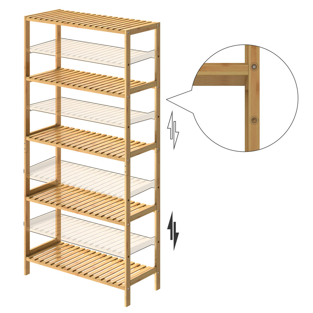 Standregal Badregal Bambus 130x60x26cm Ablagen höhenverstellbar