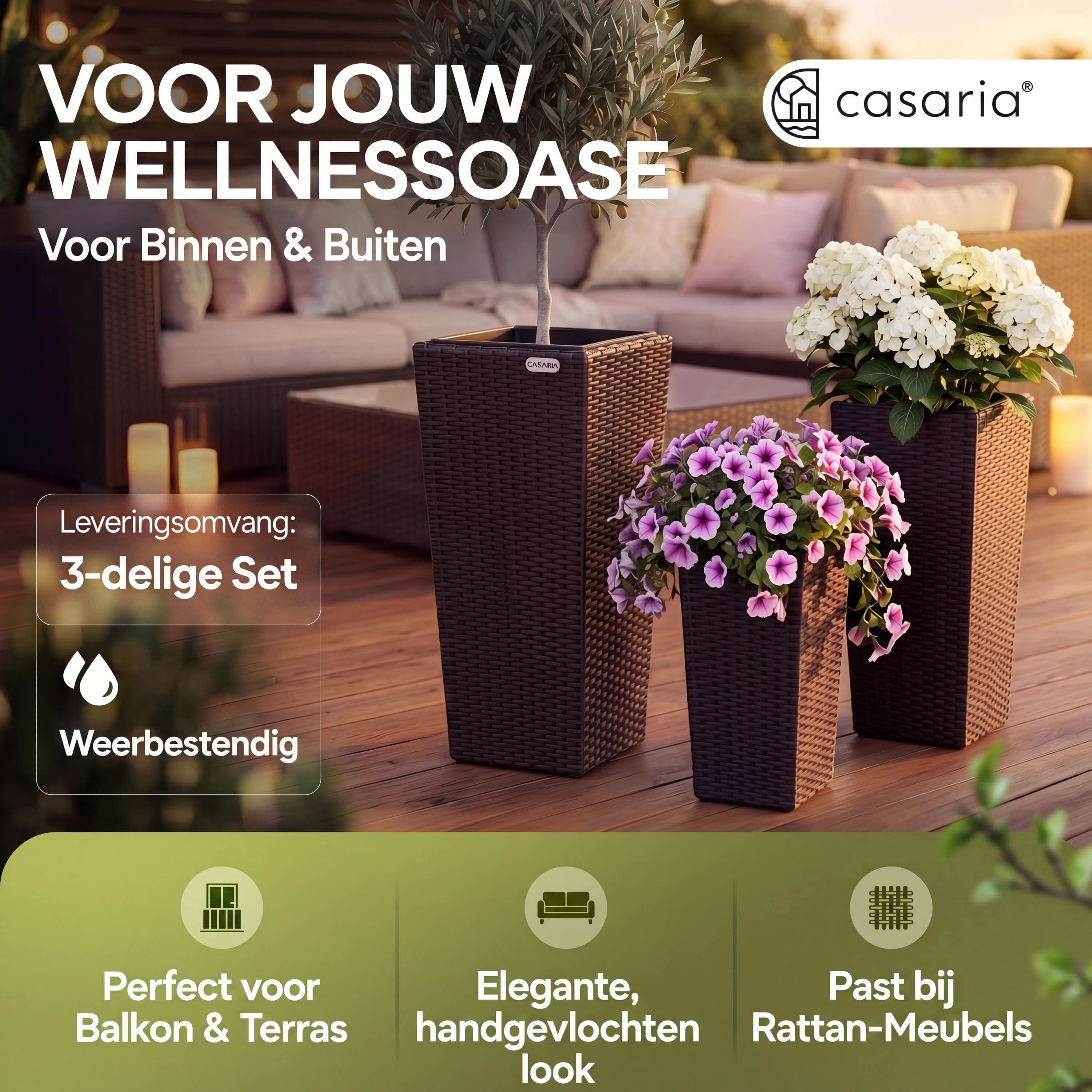 Polyrattan Blumentopf 3er-Set Braun