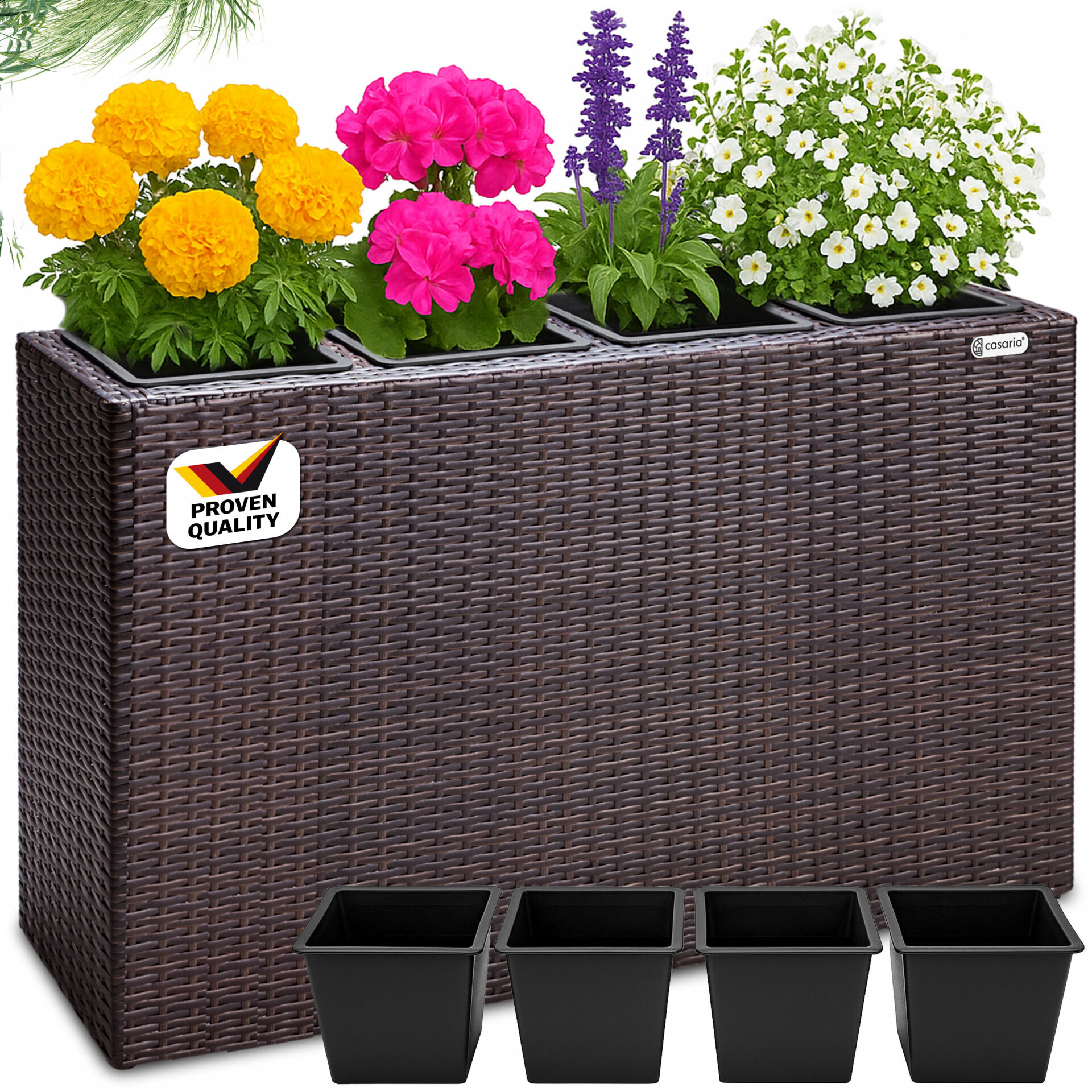 Polyrattan Blumentopf Braun 95x27x60cm