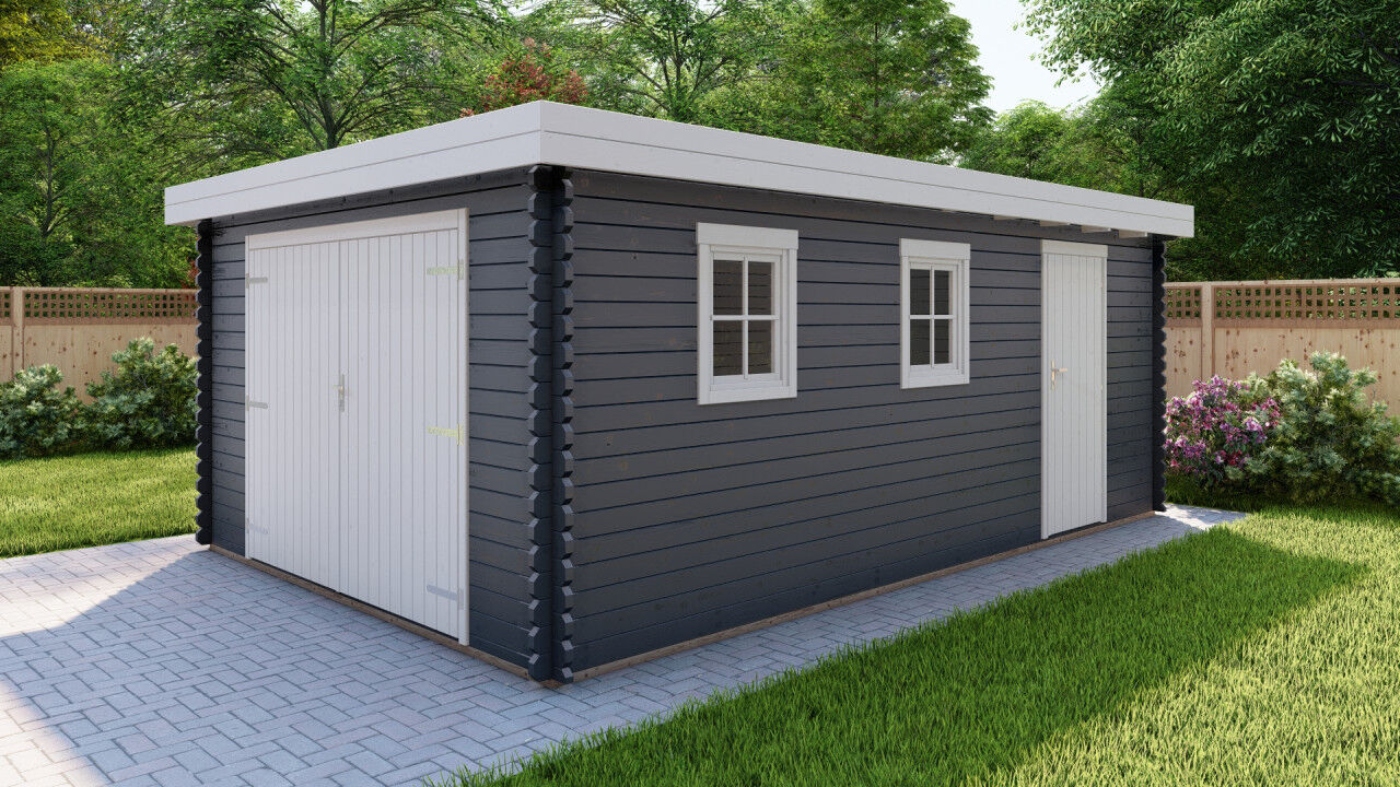 Flachdach Holzgarage Norwegen 50 – 40 mm Blockbohlen Garage mit Seitentür