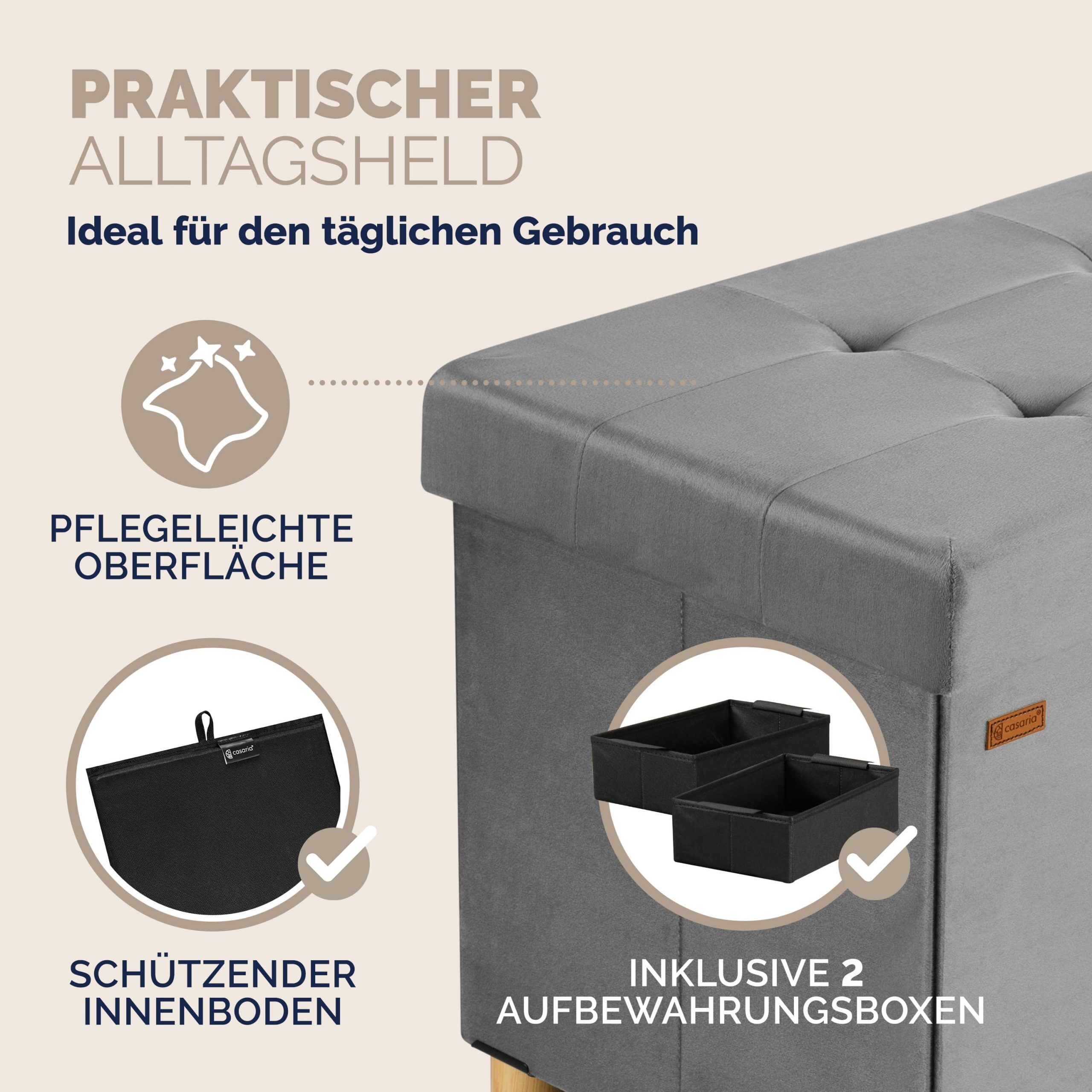 Sitzbank Grau Samt 76x38x42cm mit Stauraum faltbar