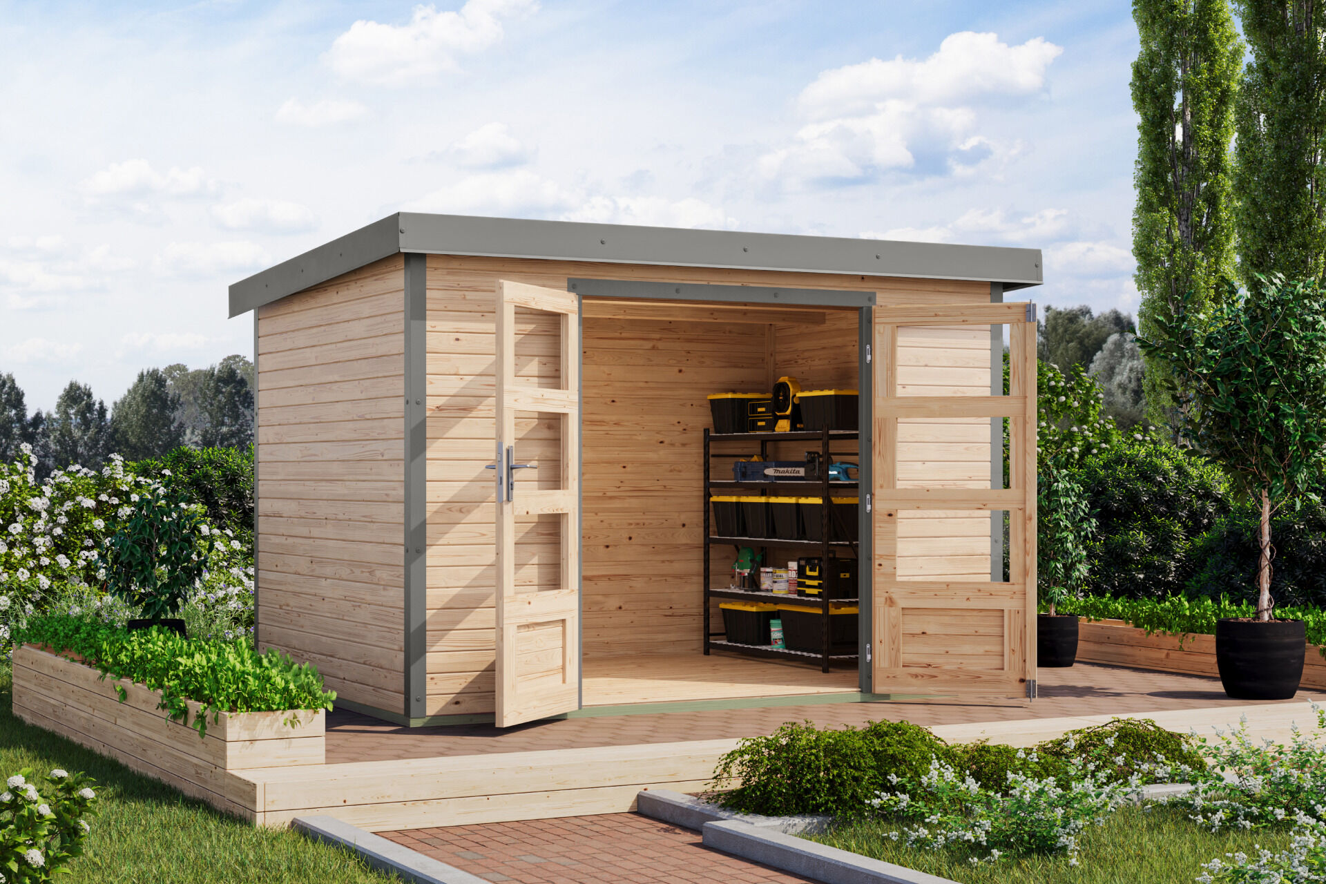 Karibu Pultdach Holz & Metall Gartenhaus Jupiter 4