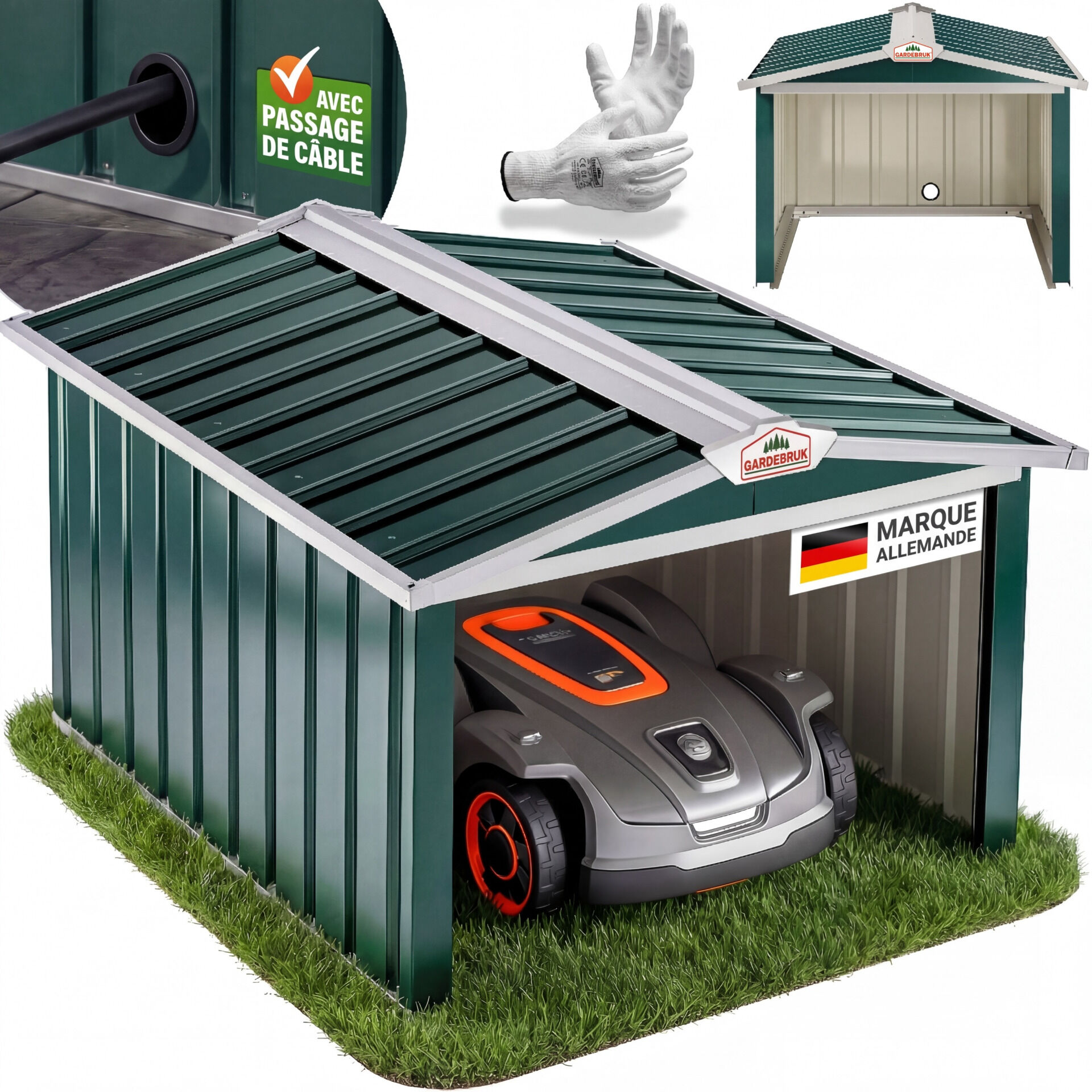 Mähroboter Garage Grün Metall 86x100x63cm