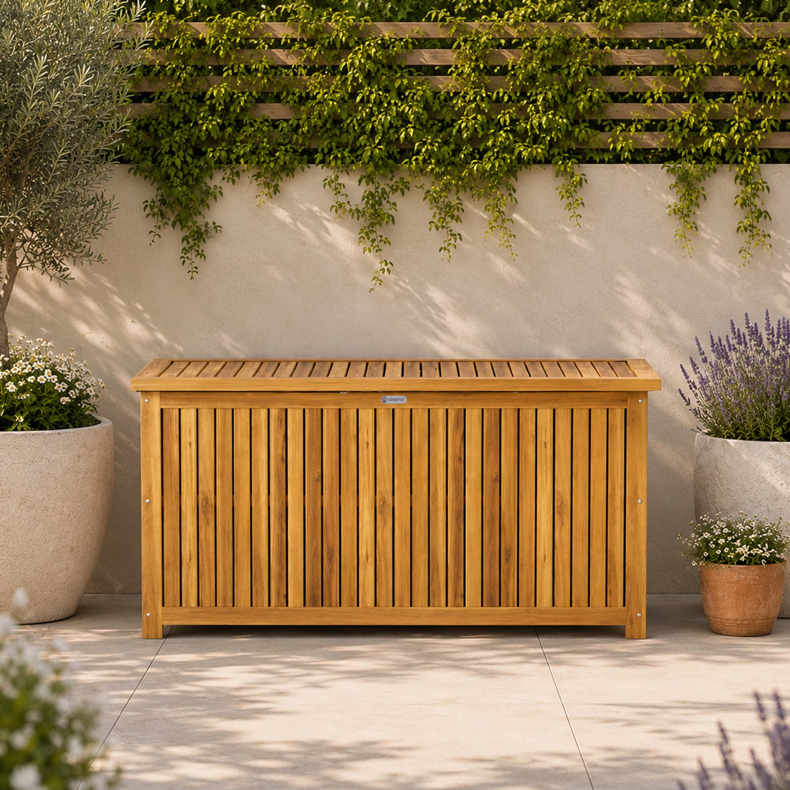 Gartenbox Akazienholz 115x50x59cm mit Innenplane wetterfest 205L