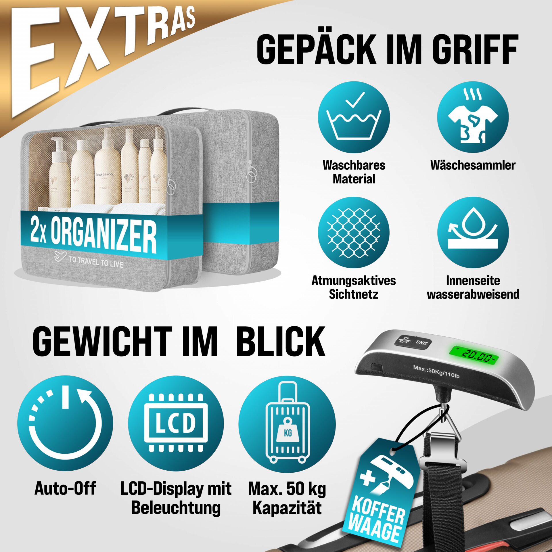 Hartschalenkoffer-Set Exopack 3-tlg Champagner ABS Zubehör