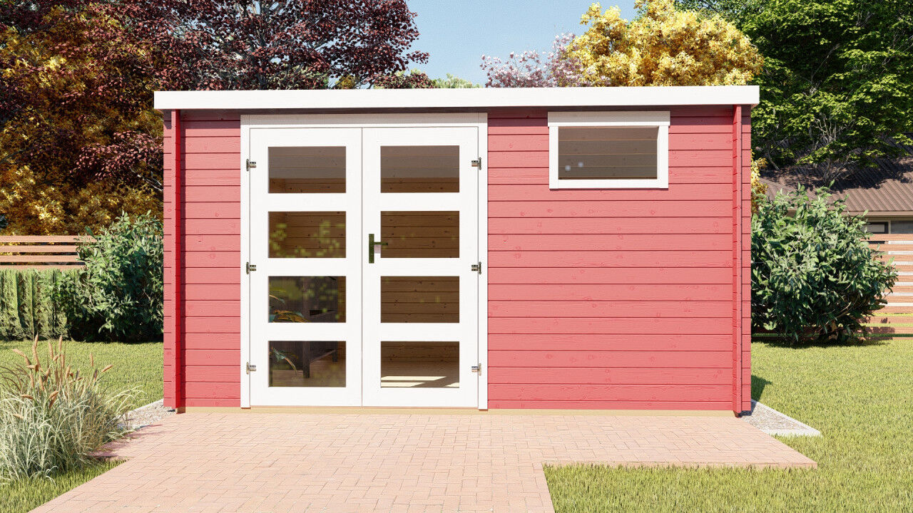 Gartenhaus Flachdach Funny 6 aus Holz mit Doppeltür – robustes Blockbohlenhaus