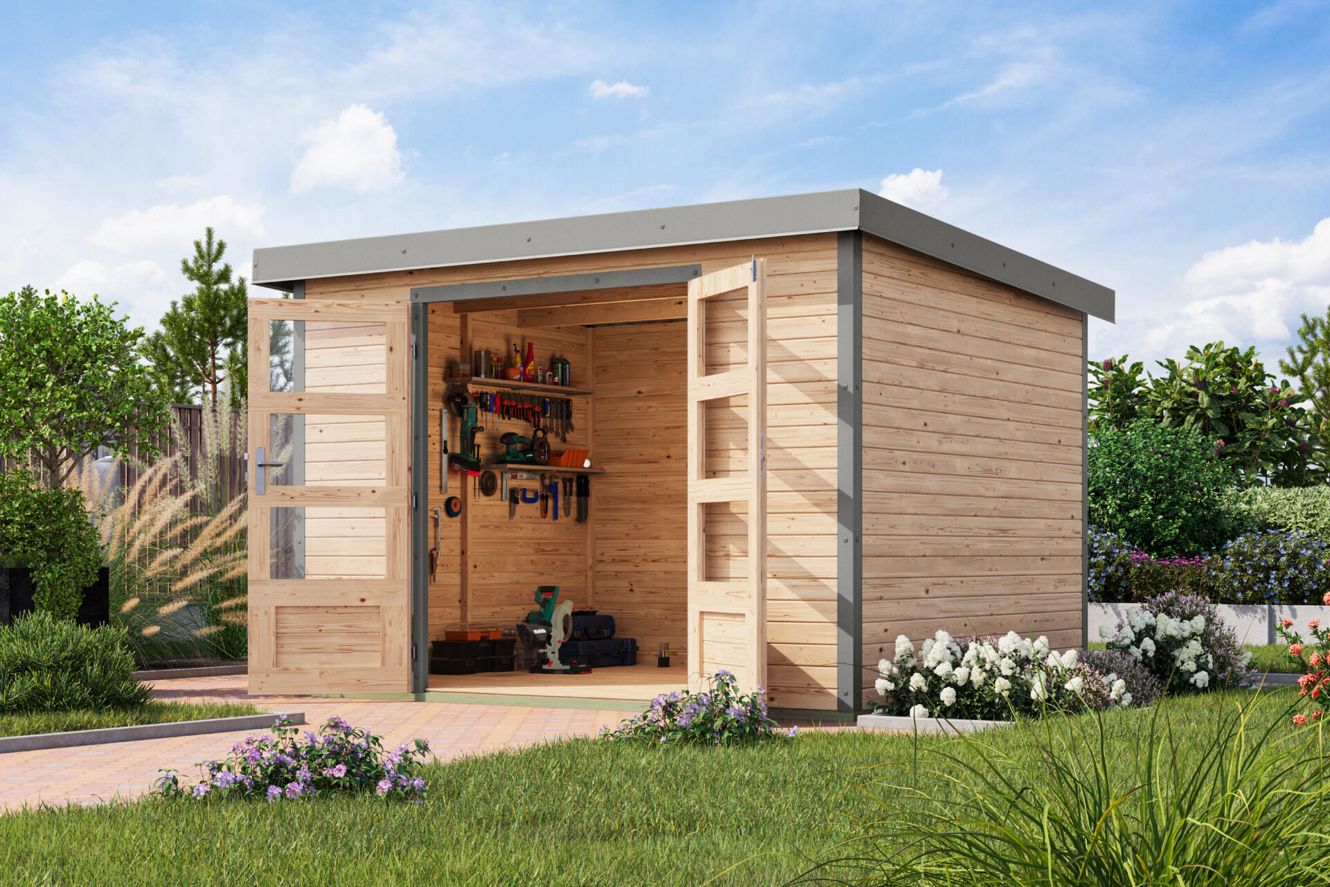 Karibu Pultdach Holz & Metall Gartenhaus Jupiter 5