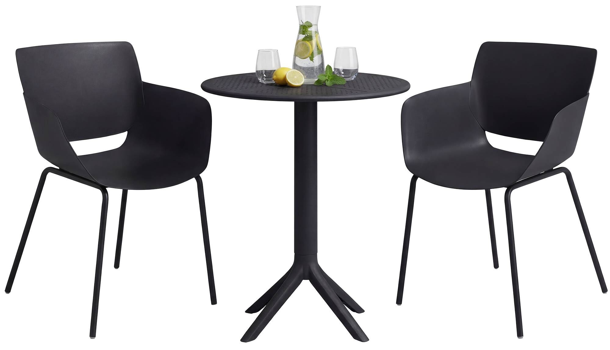 Gartenmöbel-Set Siora mit 2 Stühlen, schwarz