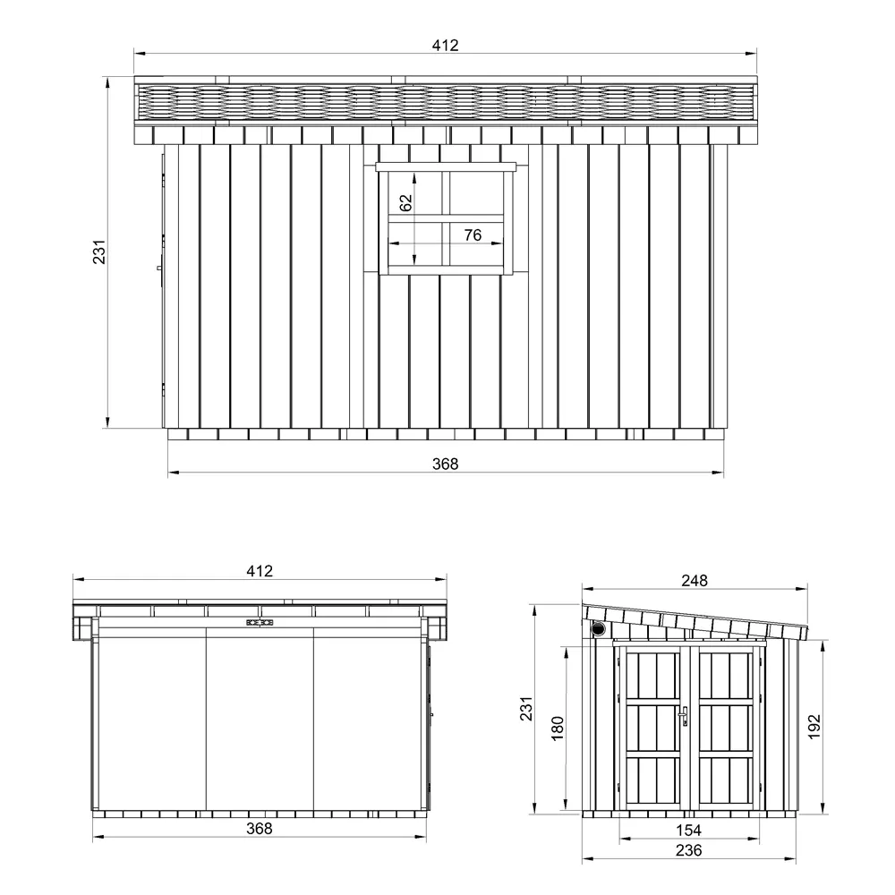 Pultdach Gartenhaus Norge 12 mit LP® SmartSide® M939 – 236 x 368 cm – 9 m2