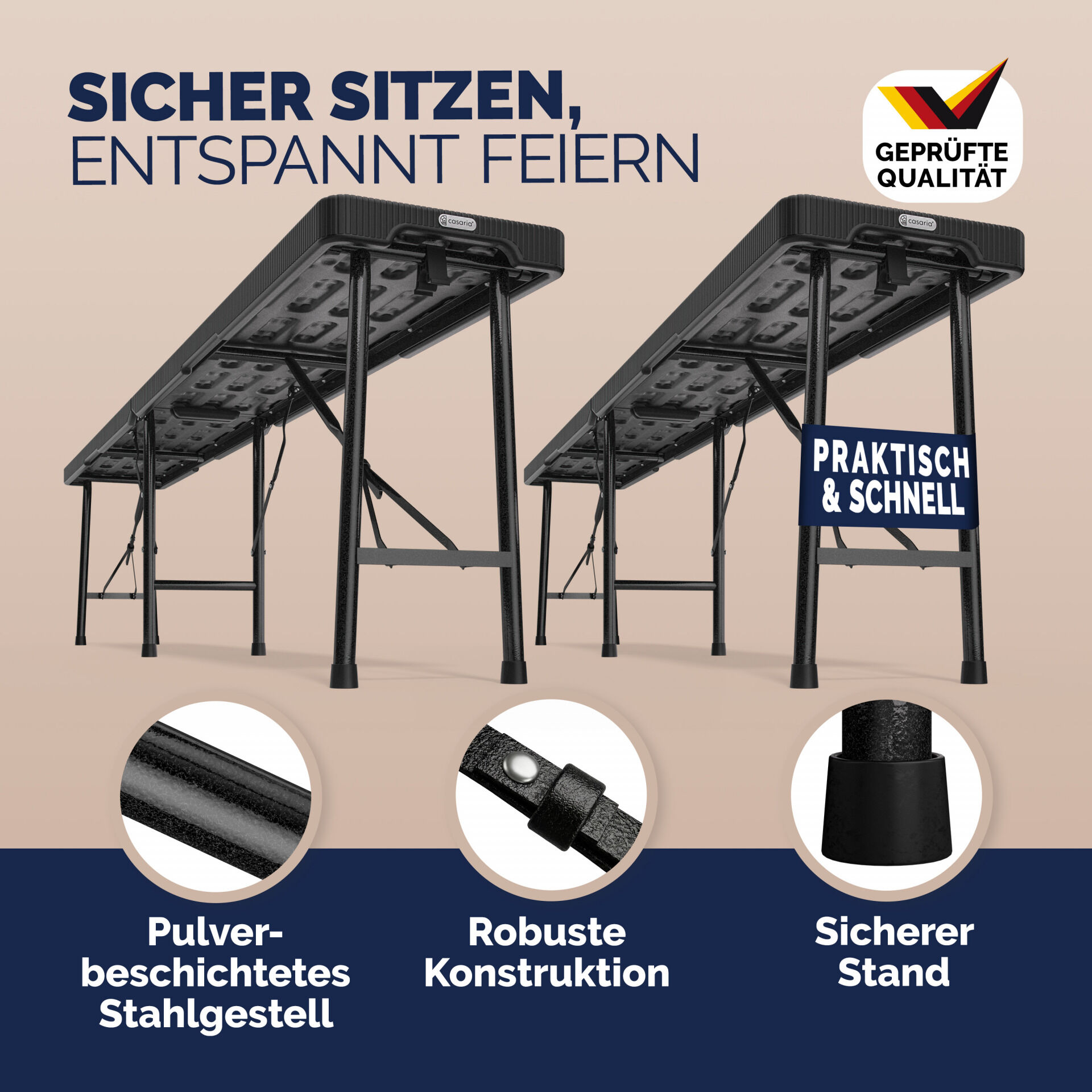 Rattanbänke Malmö 2er-Set Schwarz 180cm