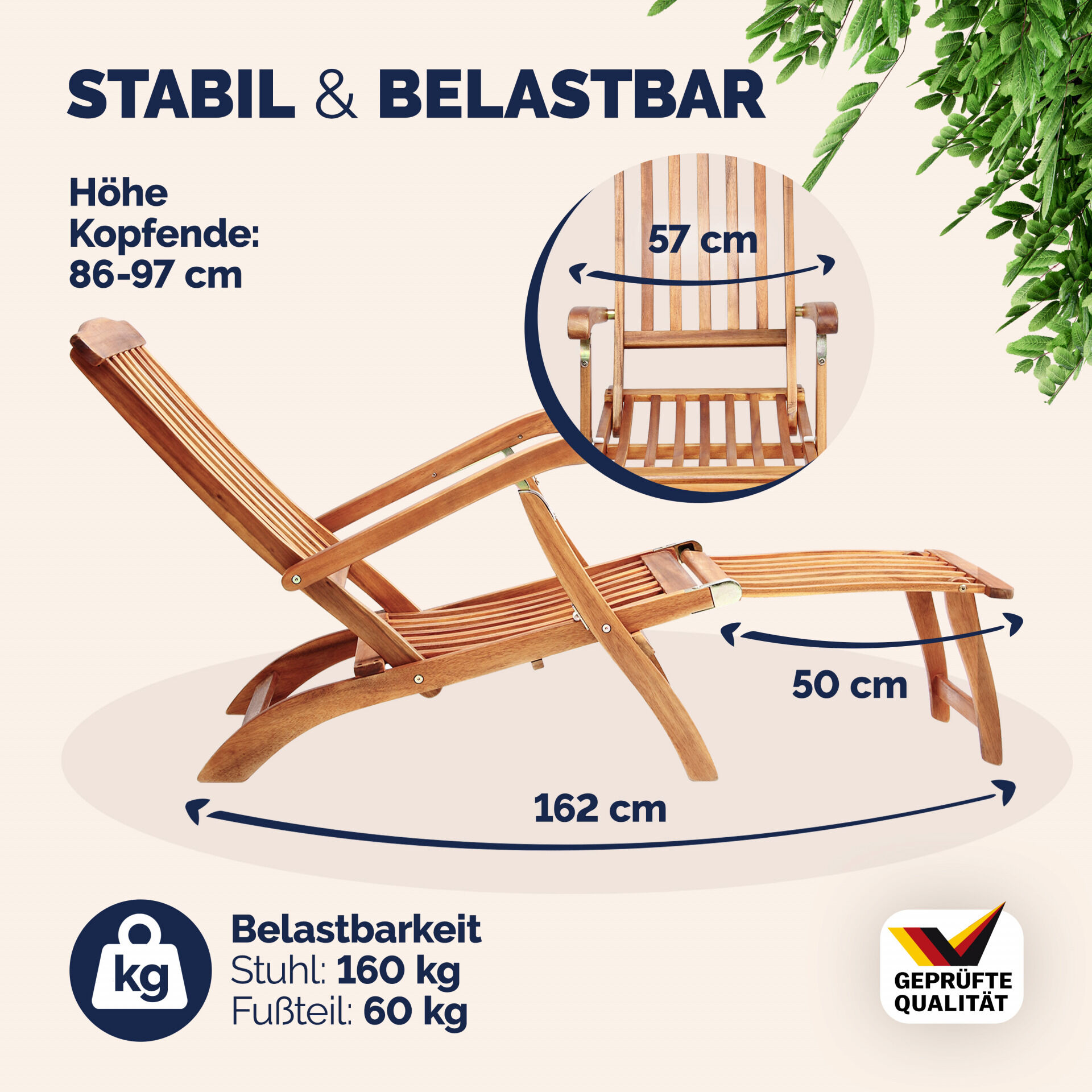Gartenliege Queen Mary® Akazienholz FSC®-zertifiziert 169x54x95cm