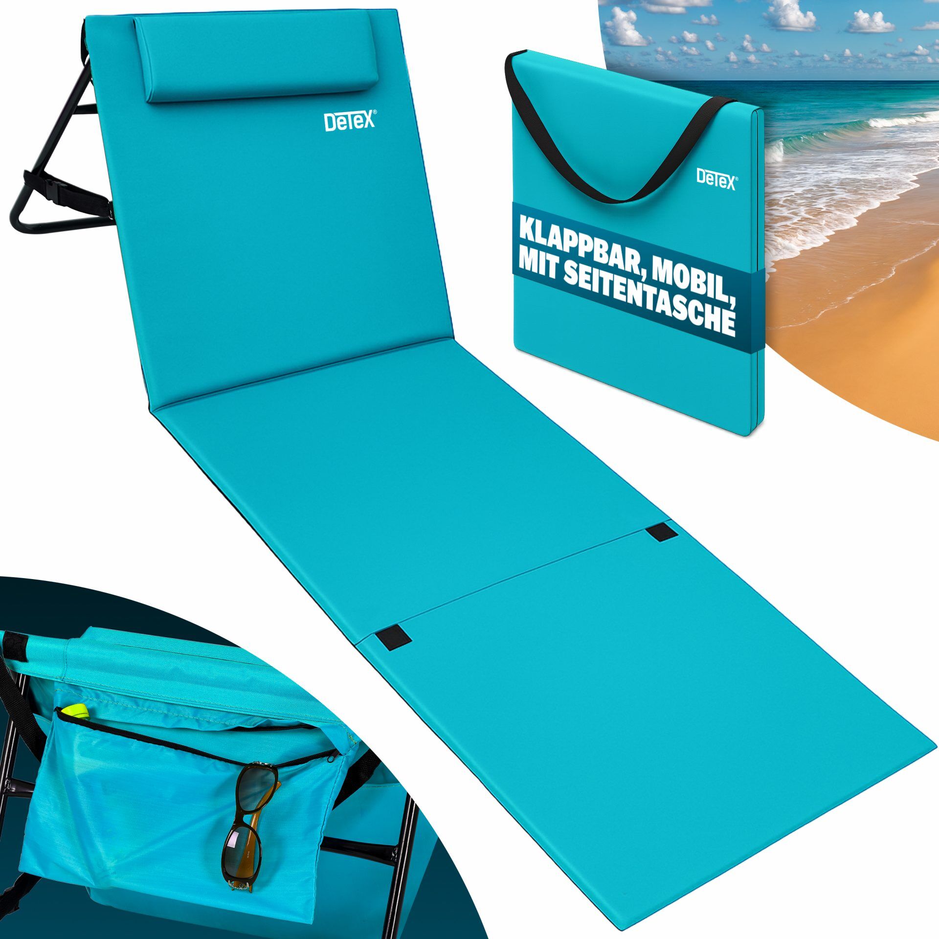 Strandmatte Türkis 158x56x46cm gepolstert