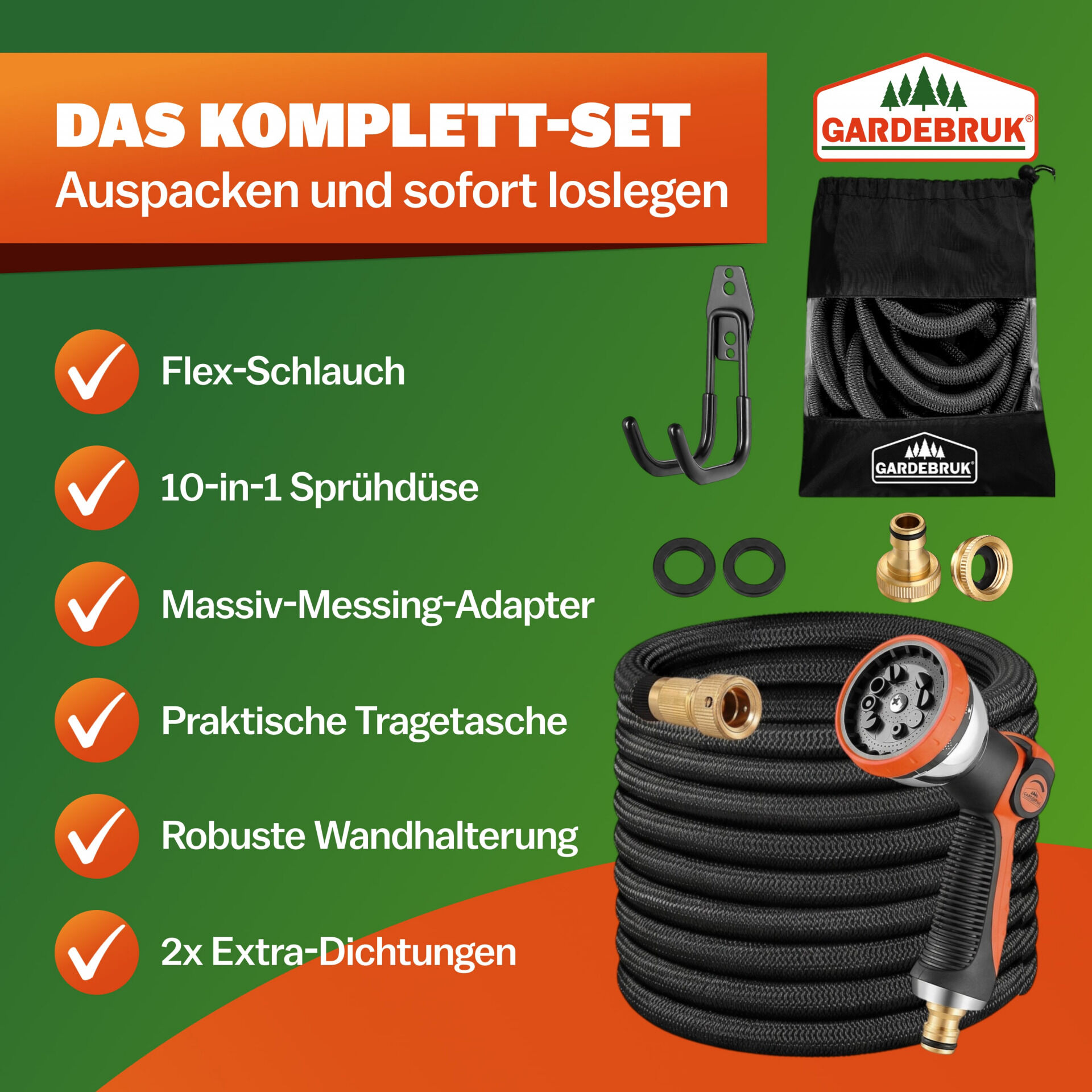 Gartenschlauch Grün 15m flexibel