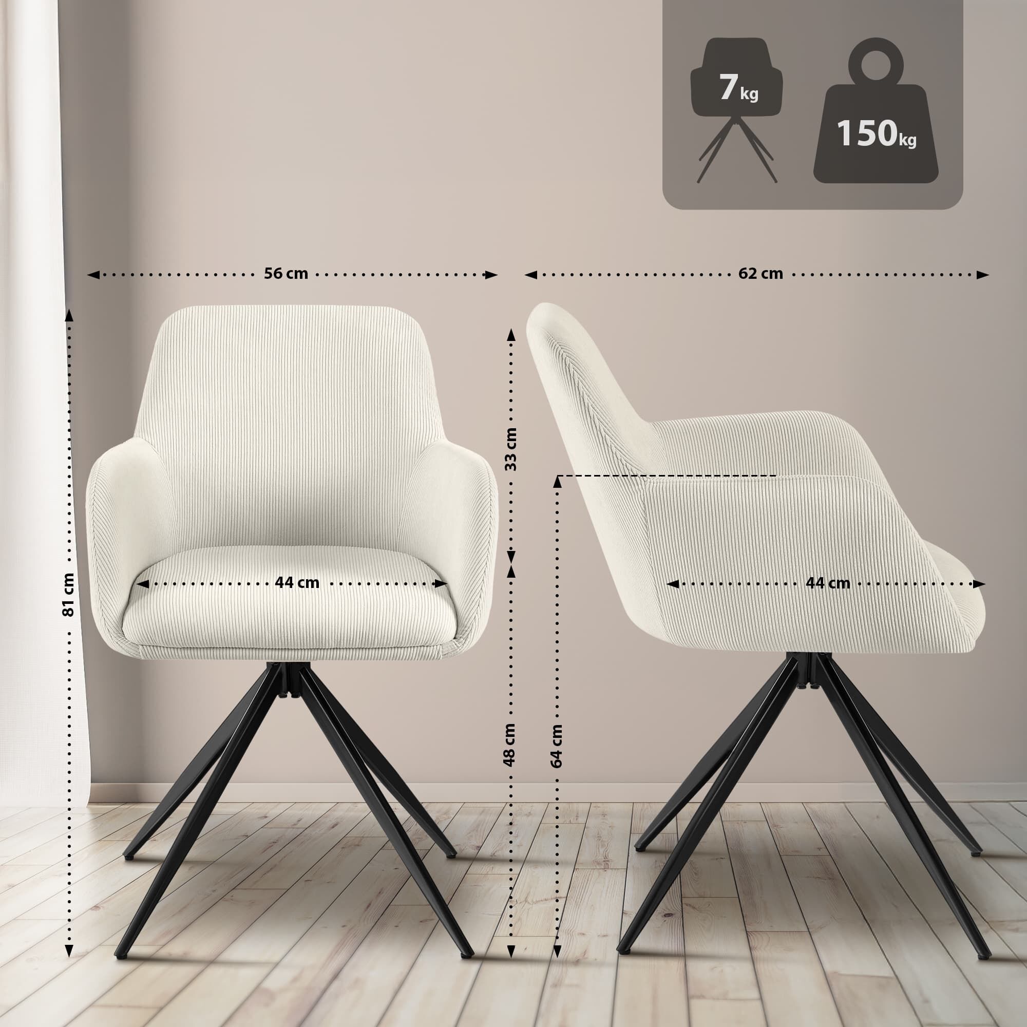 Esszimmerstuhl Olema Cord, creme