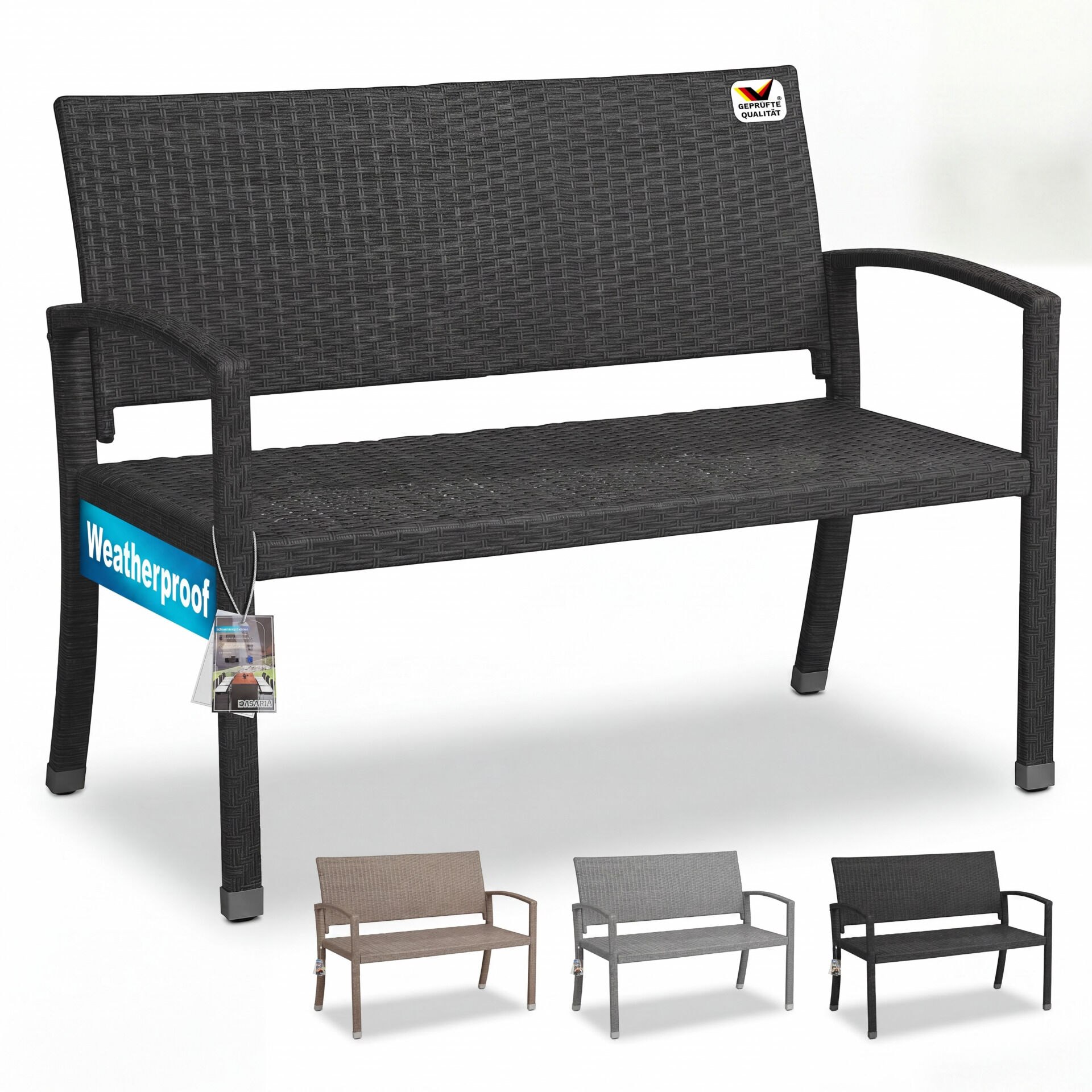 Polyrattan Gartenbank Schwarz 122x58x87cm