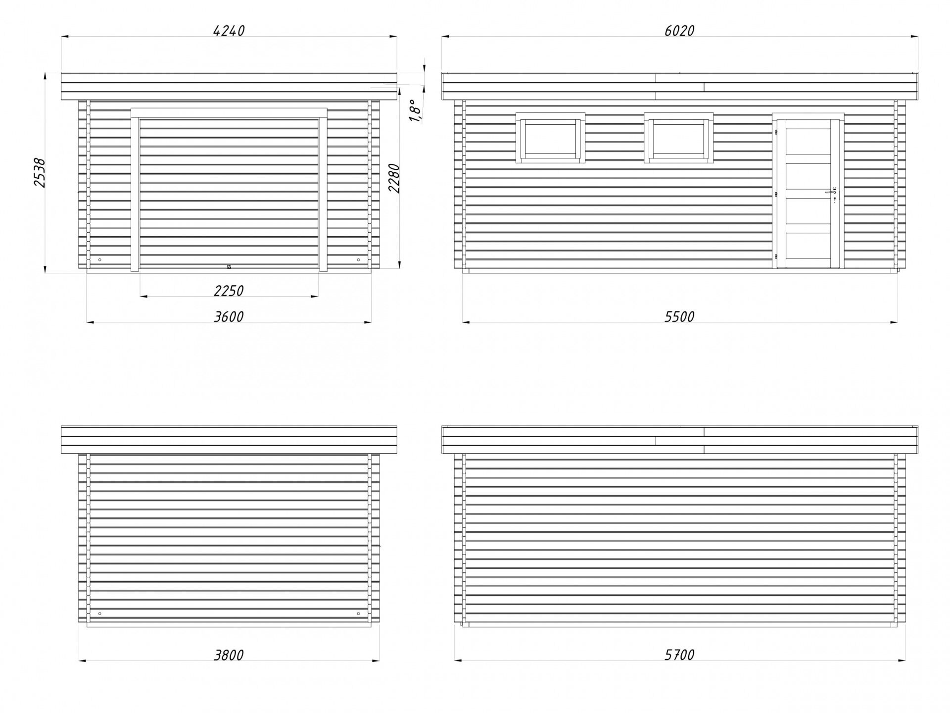 Flachdach Holzgarage Rasmus 19,0 m²