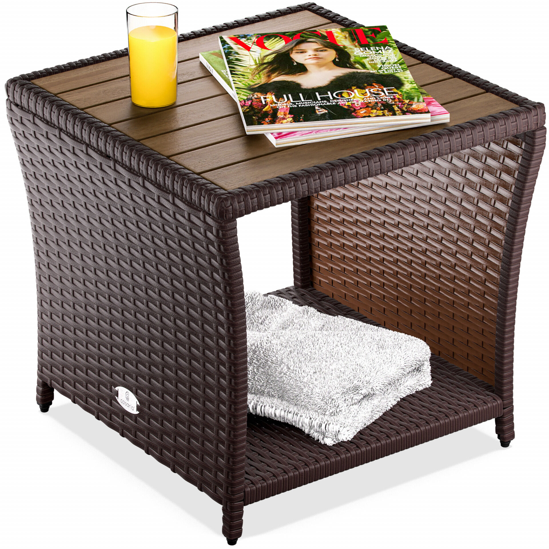 655891 Polyrattan Beistelltisch Braun 40x45x45cm Akazienholz