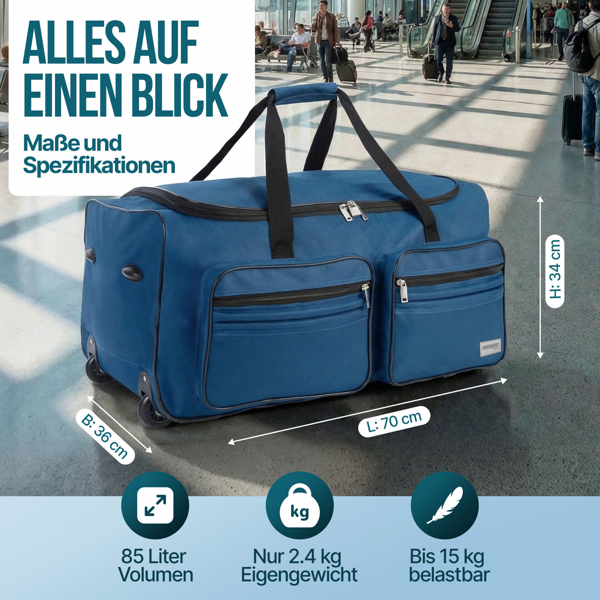 Rollenreisetasche Blau 85L