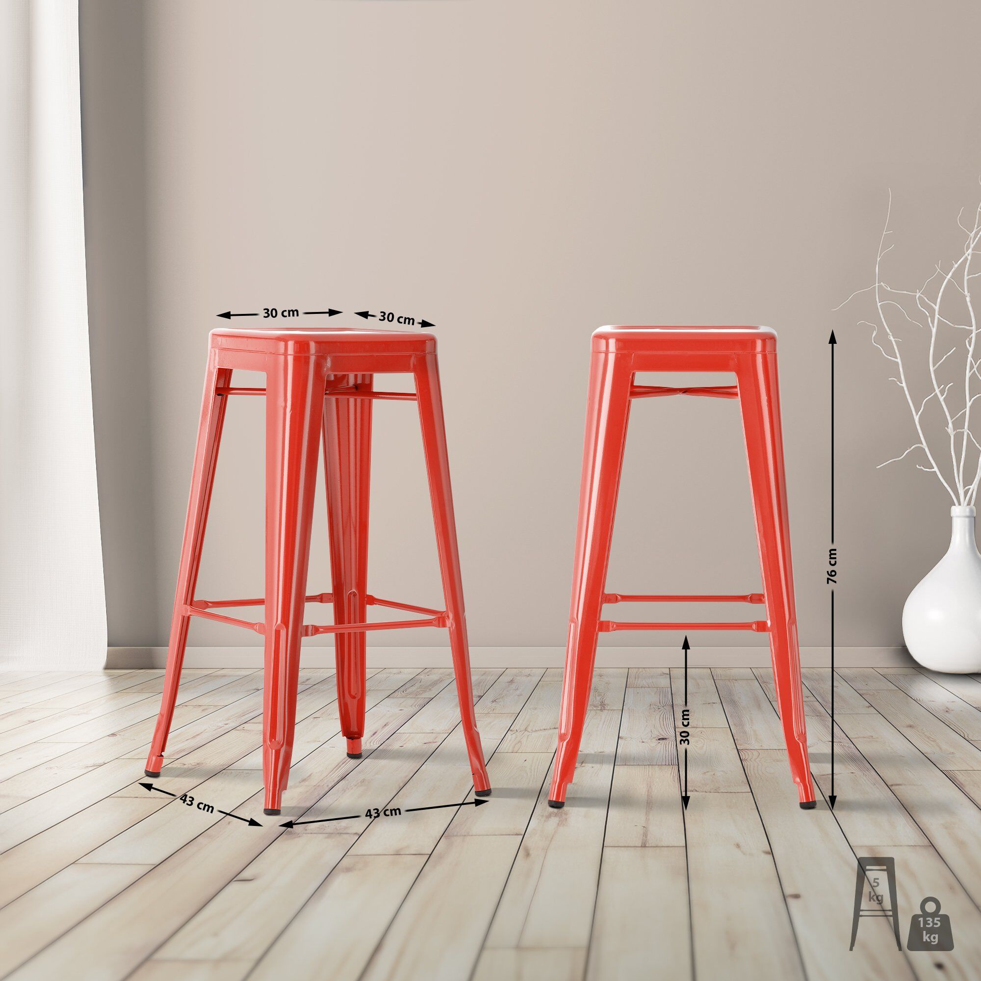 4er Set Barhocker Joshua, rot