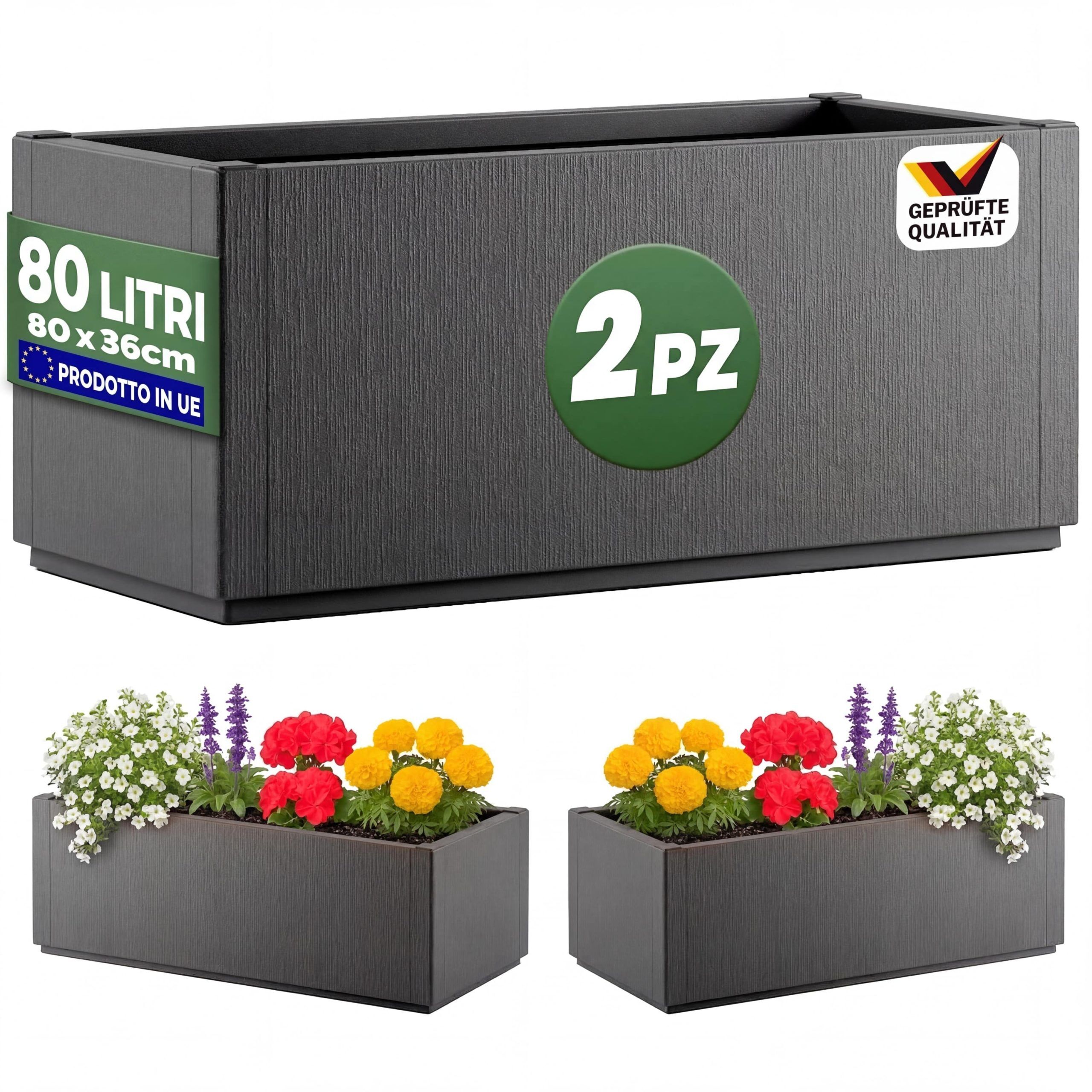 Blumentopf Ethica 2er-Set Anthrazit Kunststoff 80x36x36cm