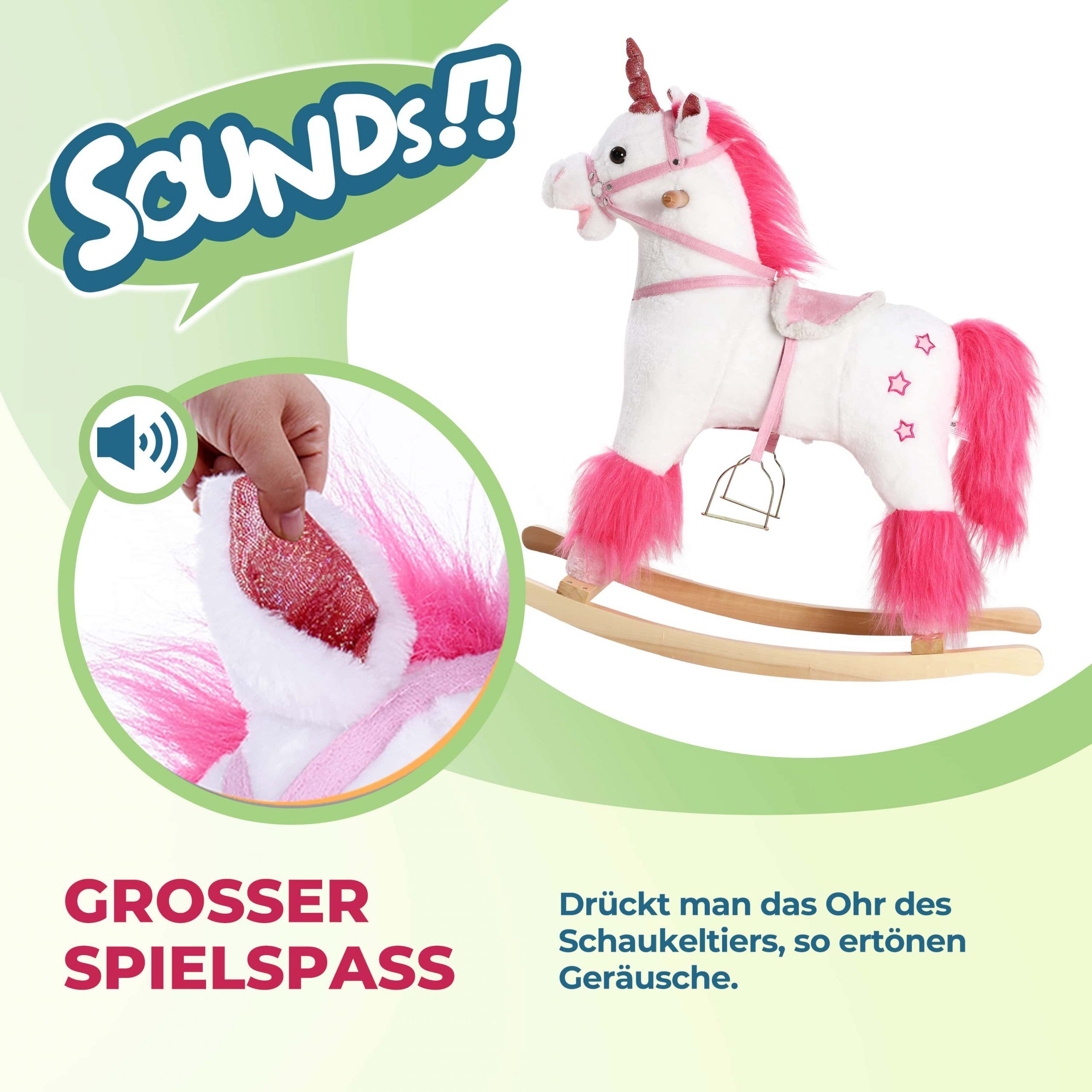 Schaukeltier Einhorn Weiß mit Geräuschfunktion