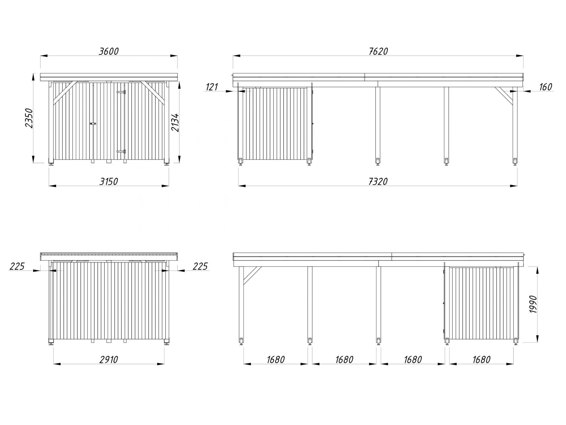 Palmako Carport Karl 23,1 m2 mit Geräteraum