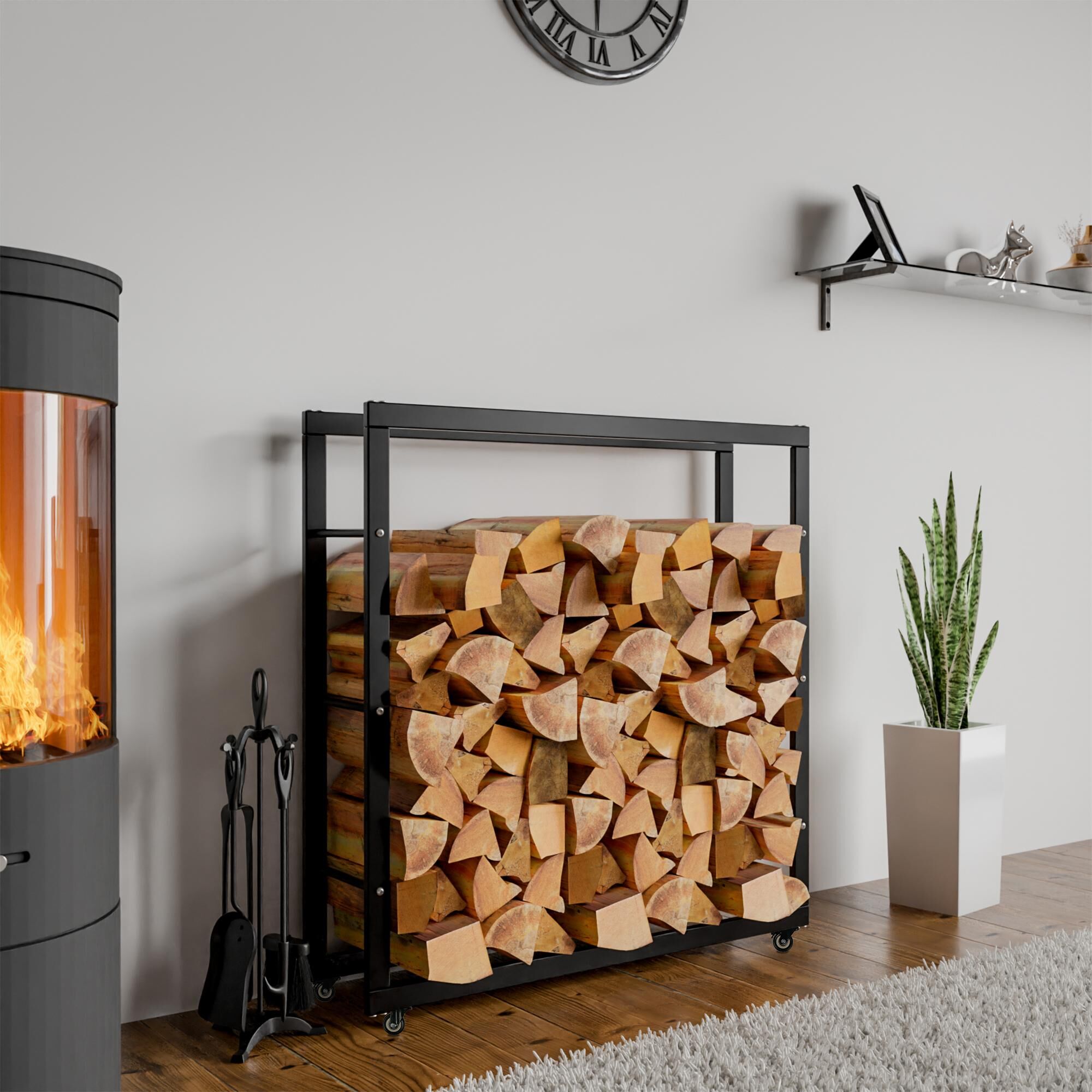 Kaminholzständer Keri mit Rollen 25x100x100, schwarz