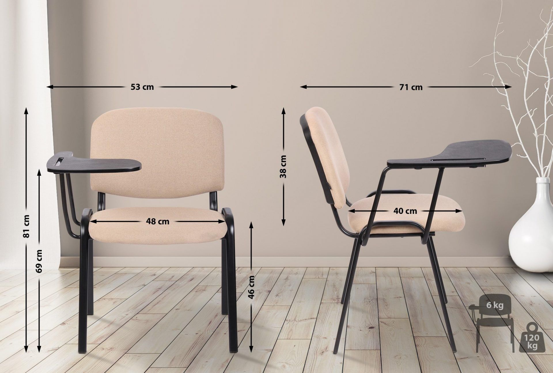 4er Set Stühle Ken mit Klapptisch Stoff, creme