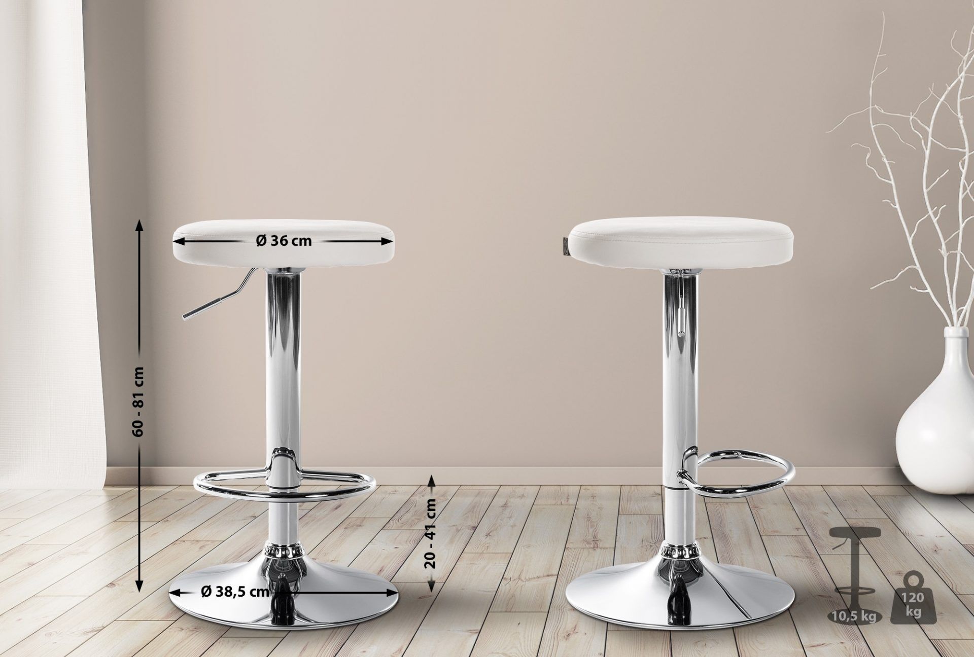 2er Set Barhocker Ponte Kunstleder chrom, weiß