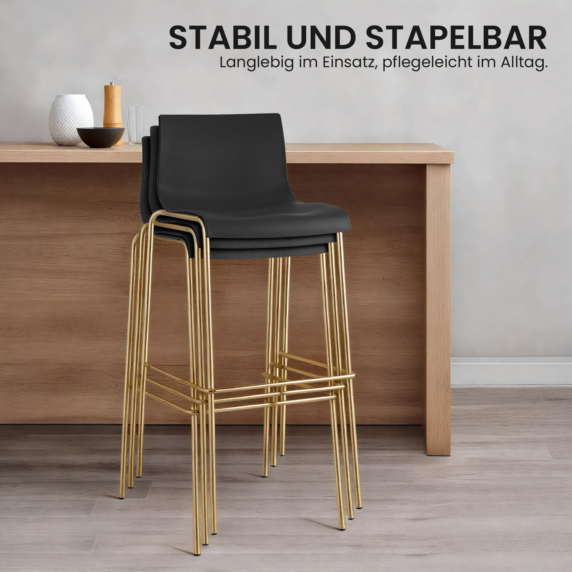 2er Set Barhocker Hoover Kunststoff 4-Fuß Gold, schwarz