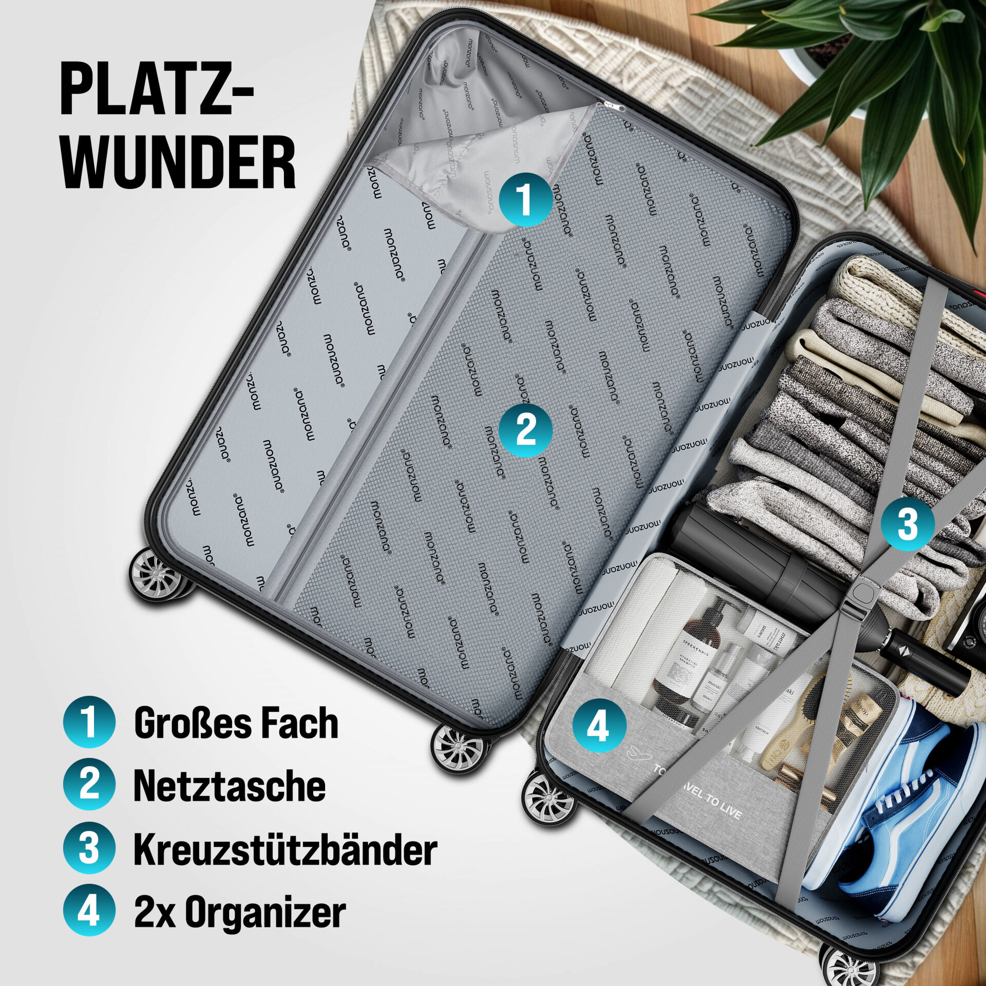 Hartschalenkoffer-Set Exopack 3-tlg Champagner ABS Zubehör