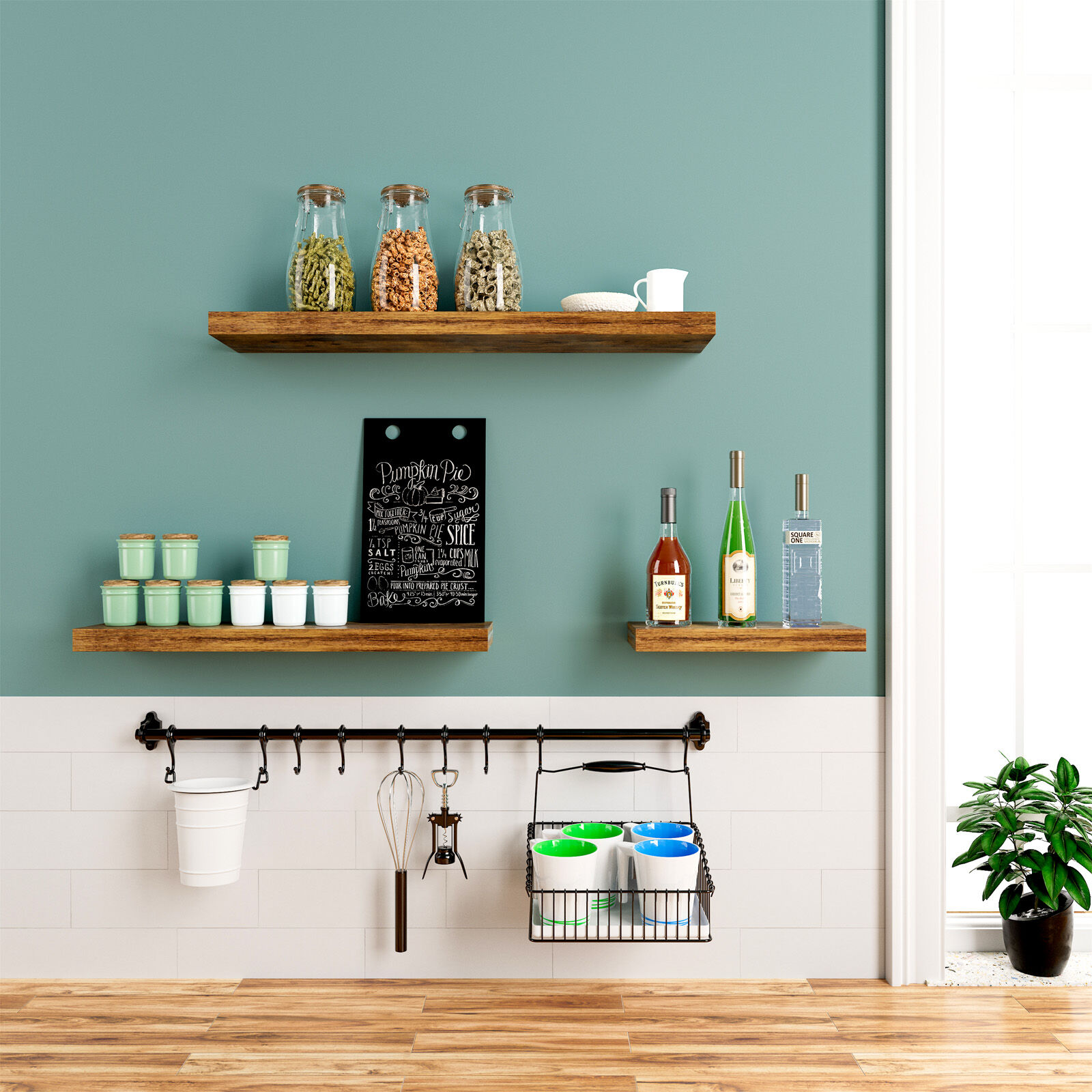 Wandregal Schweberegal 90cm Eiche dunkel + Halterung