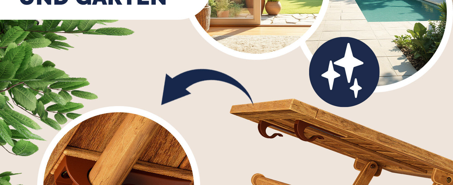 Gartentisch klappbar Akazienholz 46cm massiv platzsparend elegant