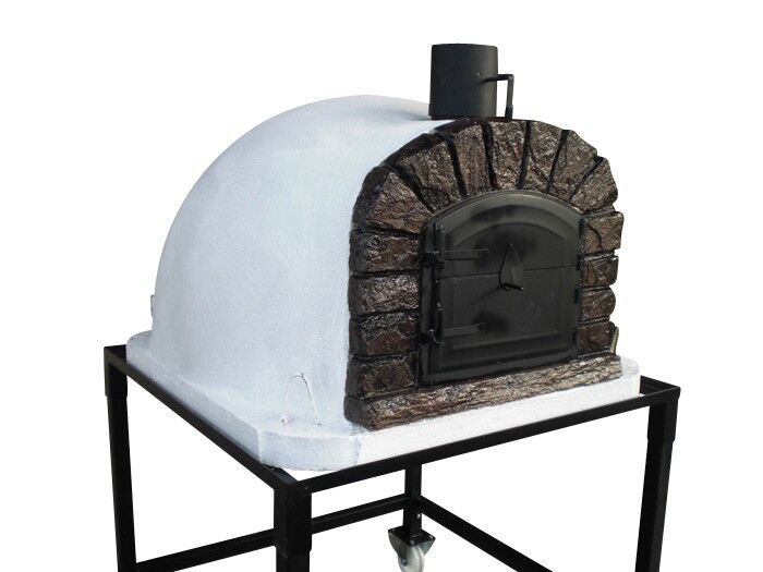 Pizzaofen Famosi 100 inkl. Kaminrohr und Regenhut aus Feueraluminium, weiß, ohne Abdeckhaube, ohne Ofenzubehör, ohne Zubehörset, ohne Grillzubehör, ohne fahrbares Gestell
