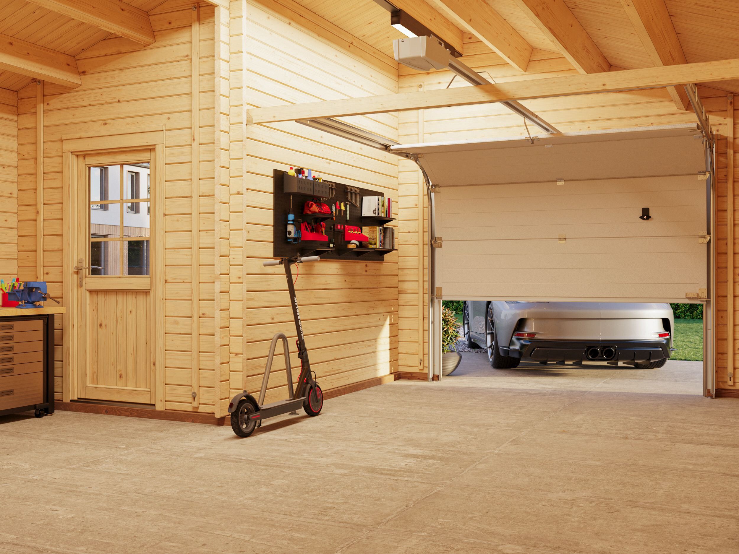 Palmako Holzgarage Roger 21,9+5,2 m² mit Sektionaltor