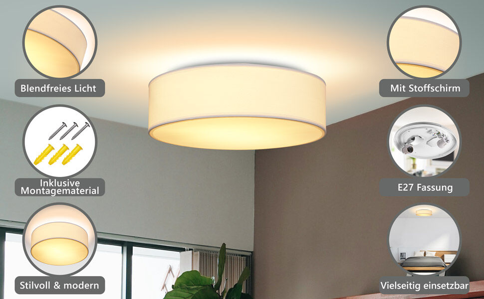 Deckenlampe Weiß Stoff Ø38cm